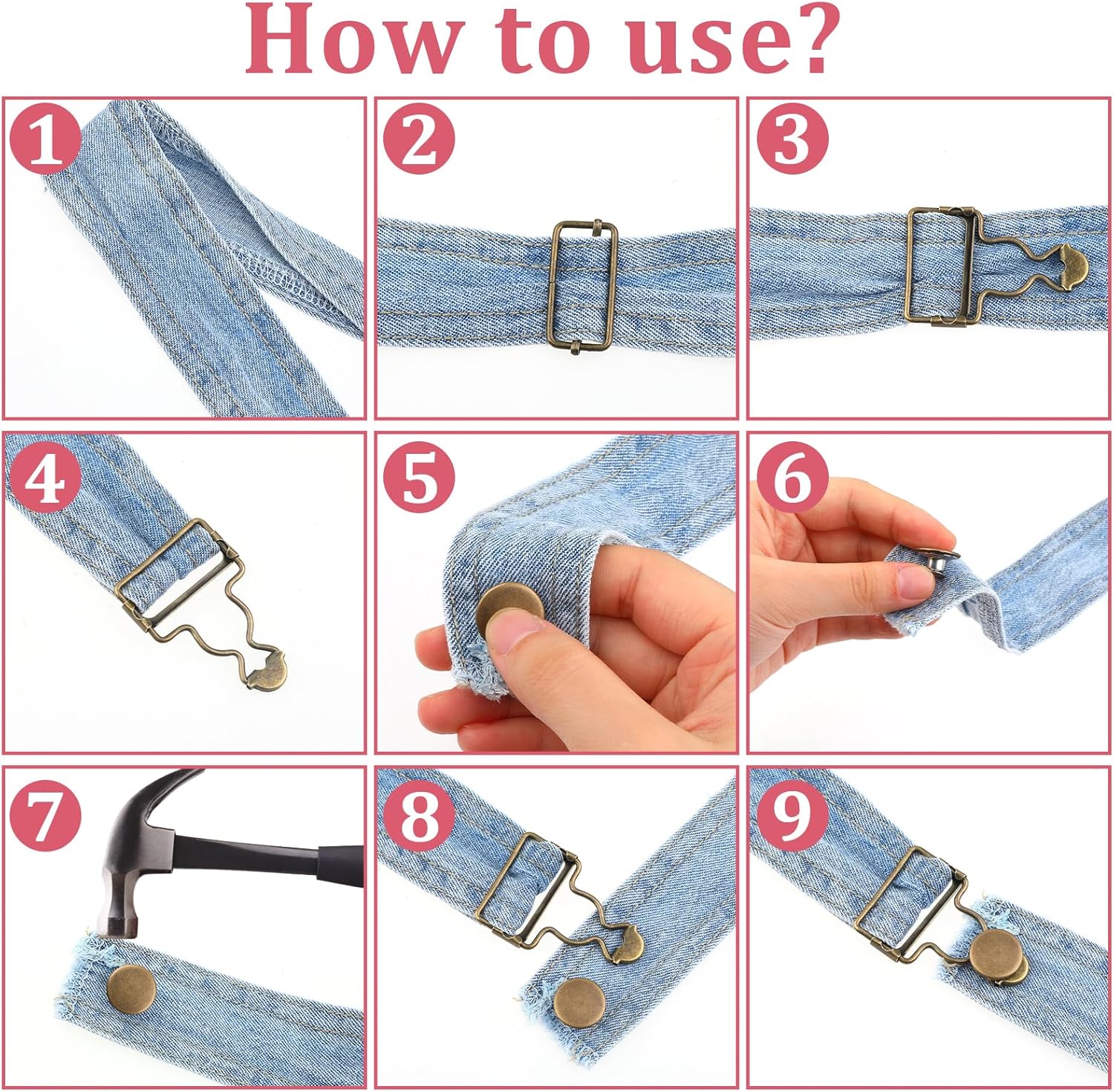 6 Sets Overalls Buckles, 1.25 inch Metal Overall Replacement Clasp Clips with Adjustable Tri Glide Slide Buckle and Buttons, DIY Button No-Sew Accessories for Overall Bib Pants Trousers Jeans Jacket - Image 6