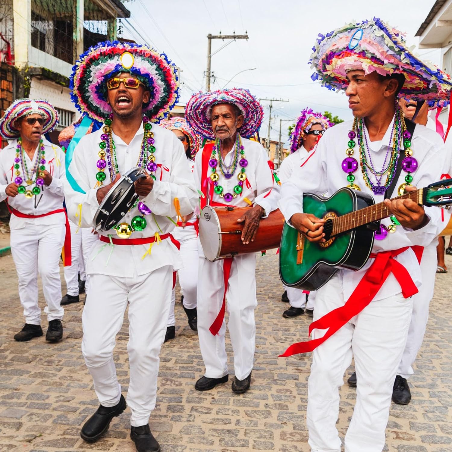 Henoyso 4 Set 50" Jumbo Mardi Gras Beads Necklaces Lighted/unlighted Assorted Costume Necklace Metallic Necklace Party Mardi Gras Decoration for Festival Parades Celebrations Carnival(Fresh) - Image 6