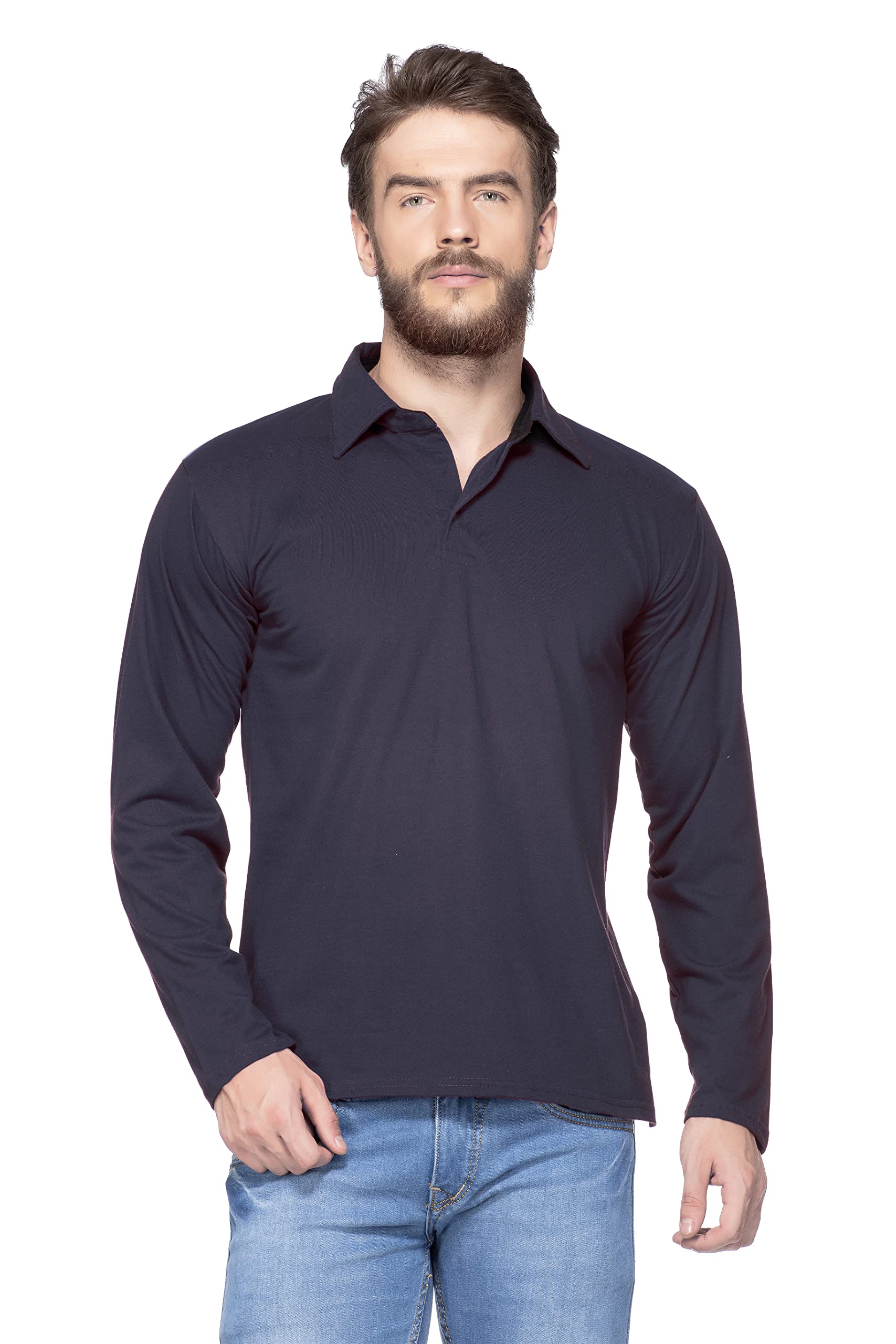 V3Squared Men's Cotton Blend Full Sleeve Regular Polo Neck T-Shirt for Men