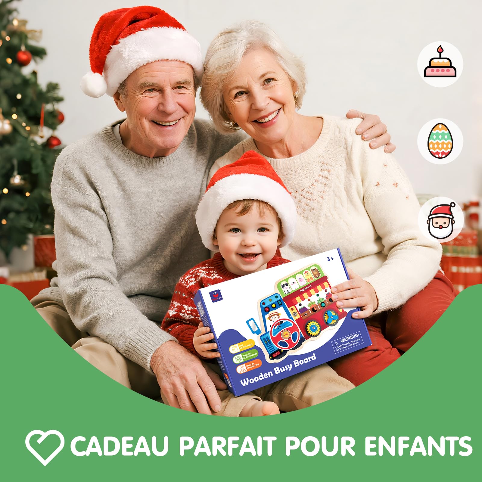 hahaland Busy Board Montessori – Tableau d’Activités en Bois avec Volant, Lumières LED, Engrenages, Interrupteurs & Sons d’Animaux – Jouet Éducatif & Motricité Fine, Cadeau Fille Garçon 1–3 Ans