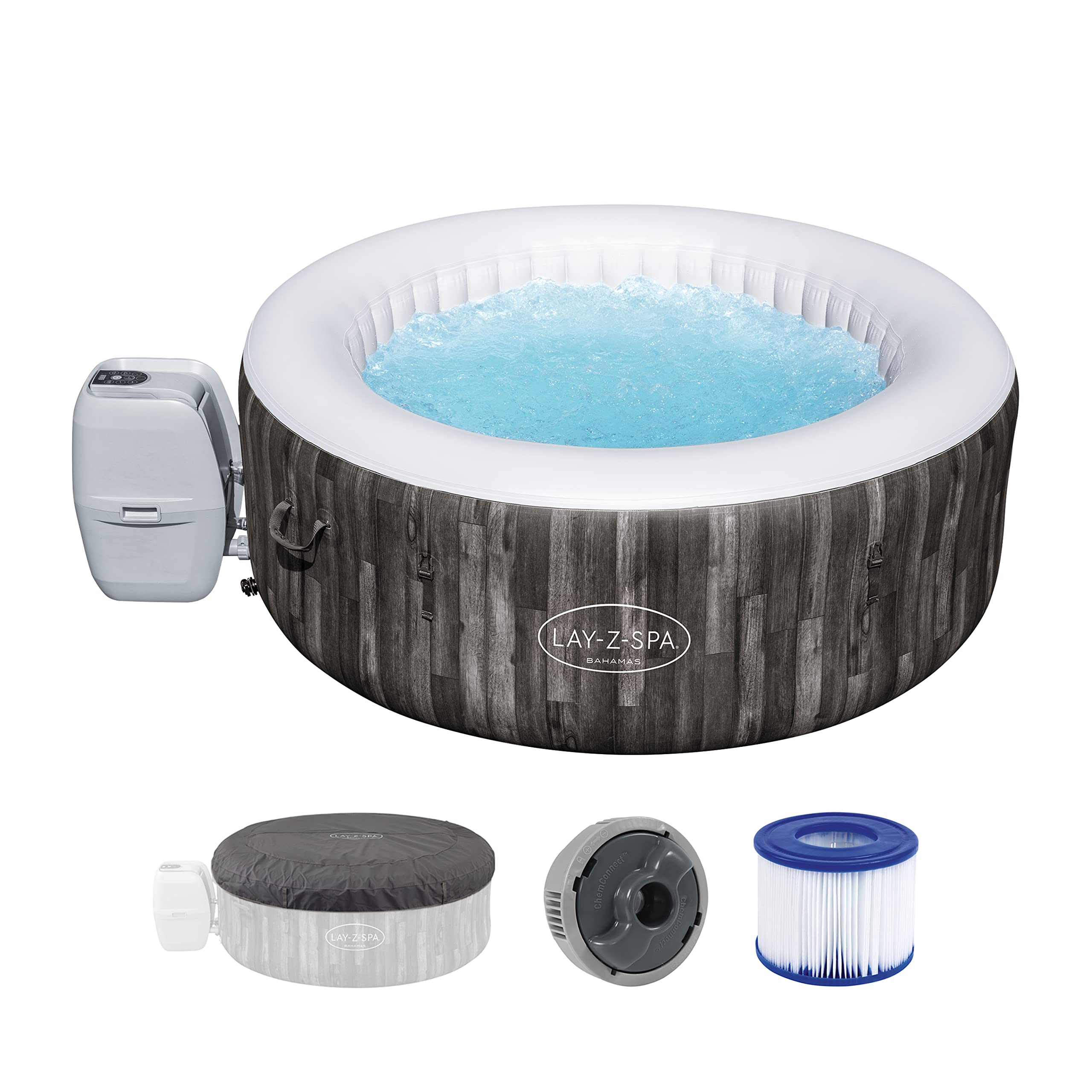 Spa Gonflable Rond Lay-Z-Spa® Bahamas Airjet™ Motif Bois 2 à 4 Personnes, 180 x 66 cm