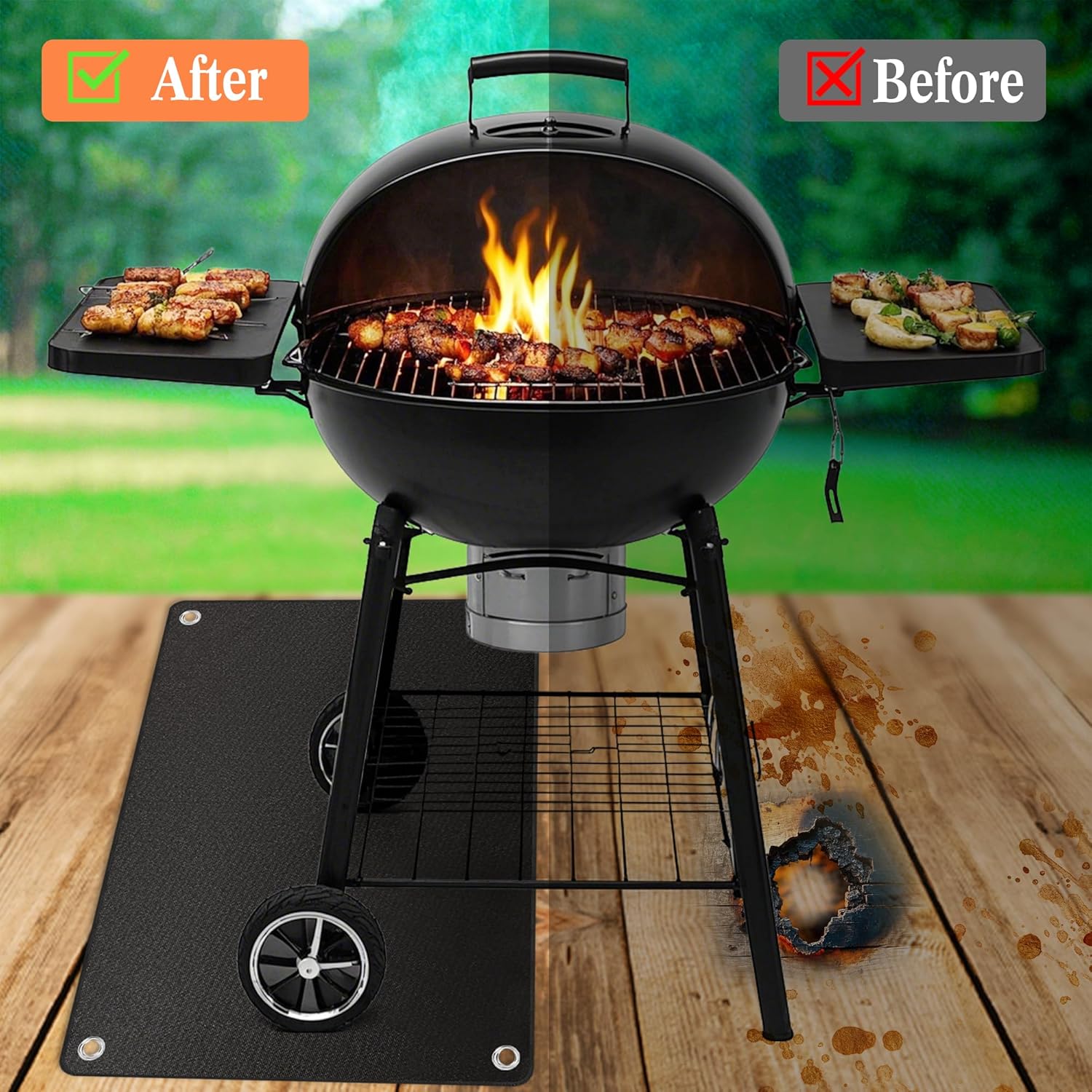 Thickened Grill Mat for Outdoor Grill, Double Sided Fireproof BBQ Mats, Outdoor Grill Deck Protector, Fire Pit Pad for Grilling to Protect The Deck, Patio, Pavers - 1mm (65 x 45 x 0.04 Inch)