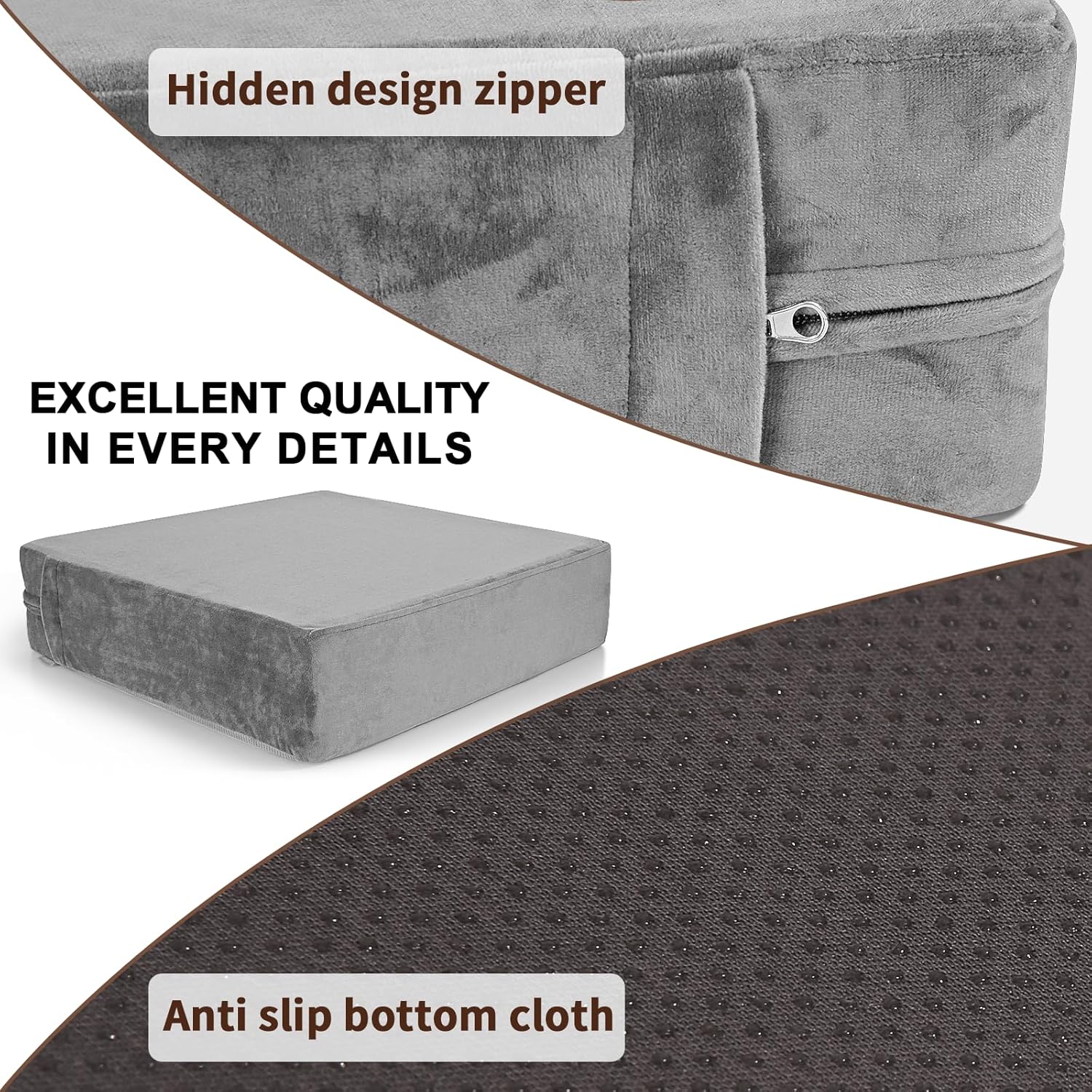 SINOSSO Velvet Large Chair Cushion for Elderly 20" x 20" x 5", High Density Foam Seat Cushion for Recliner Couch Armchair, Thickened Chair Pad, Gray