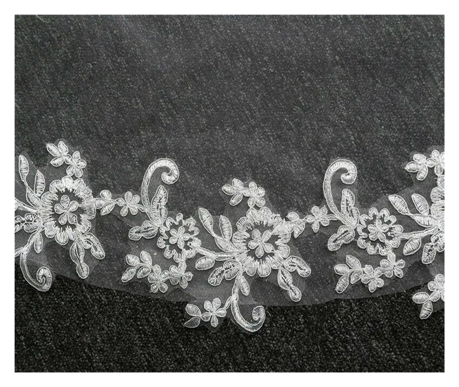 Velo de Novia Blanco Marfil de 3 m de Largo, Mantilla de Encaje con Peine, Accesorio de Boda de Dos Capas Estilo Catedral (Marfil, 300 cm)