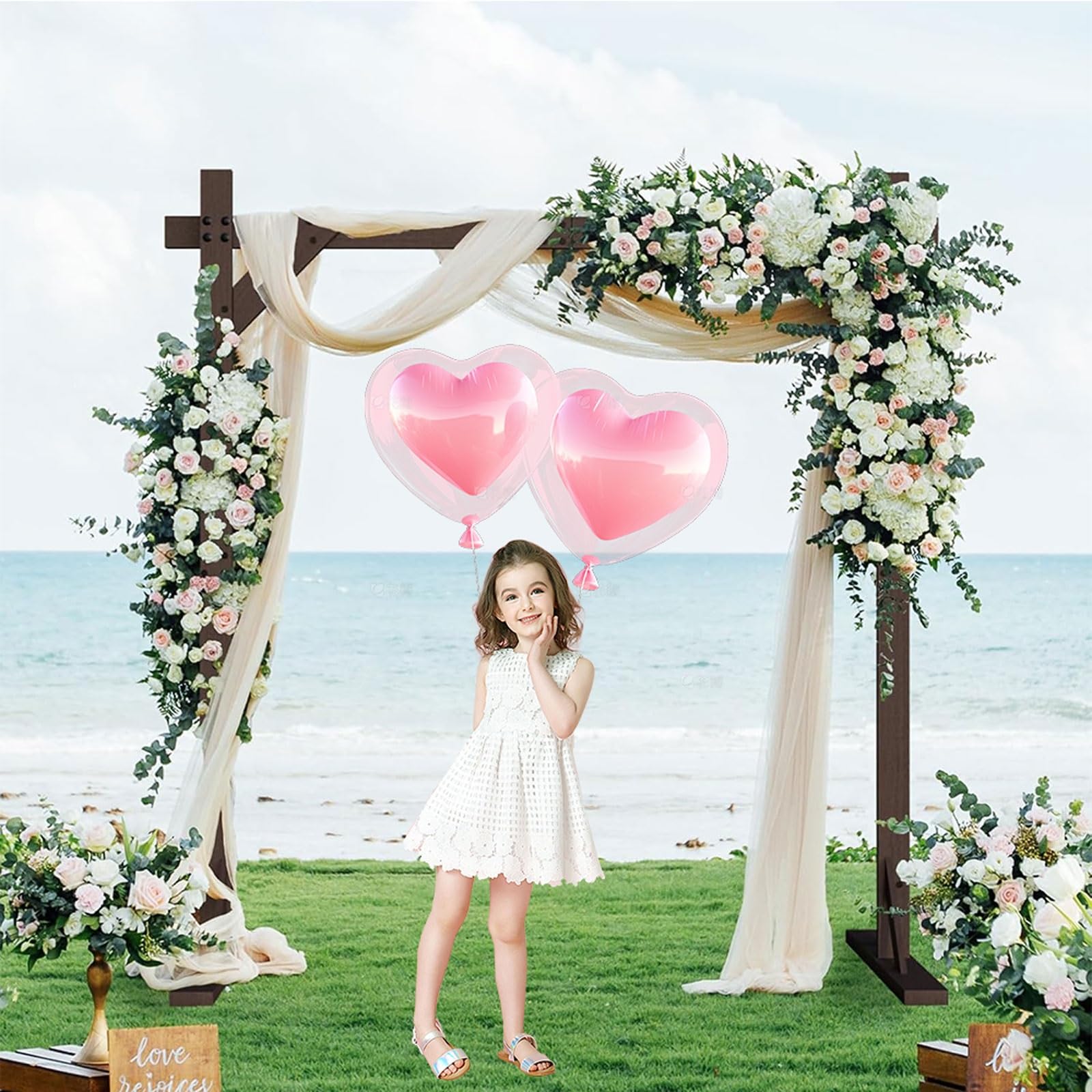 Hölzerner Hochzeitsbogen, 2,2 m quadratischer Holzbogen für Hochzeiten, Holzbogen, Hochzeitslaube, Hintergrundständer für Zeremonien, rustikale Hochzeiten, Geburtstagsfeiern, Innen
