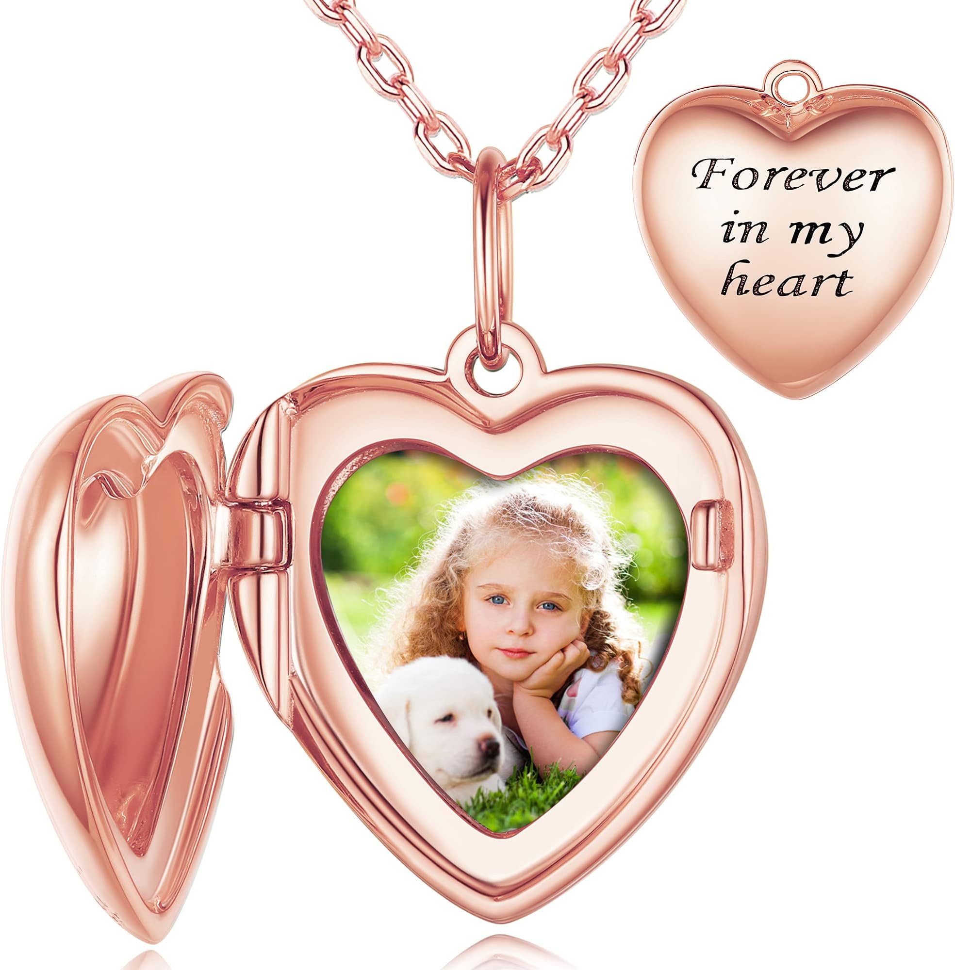 Custom4UWomen's Rose Gold Locket S925 Photo Pendant Mum Girlfriend Women Birthday Gifts Personalised Heart Necklace