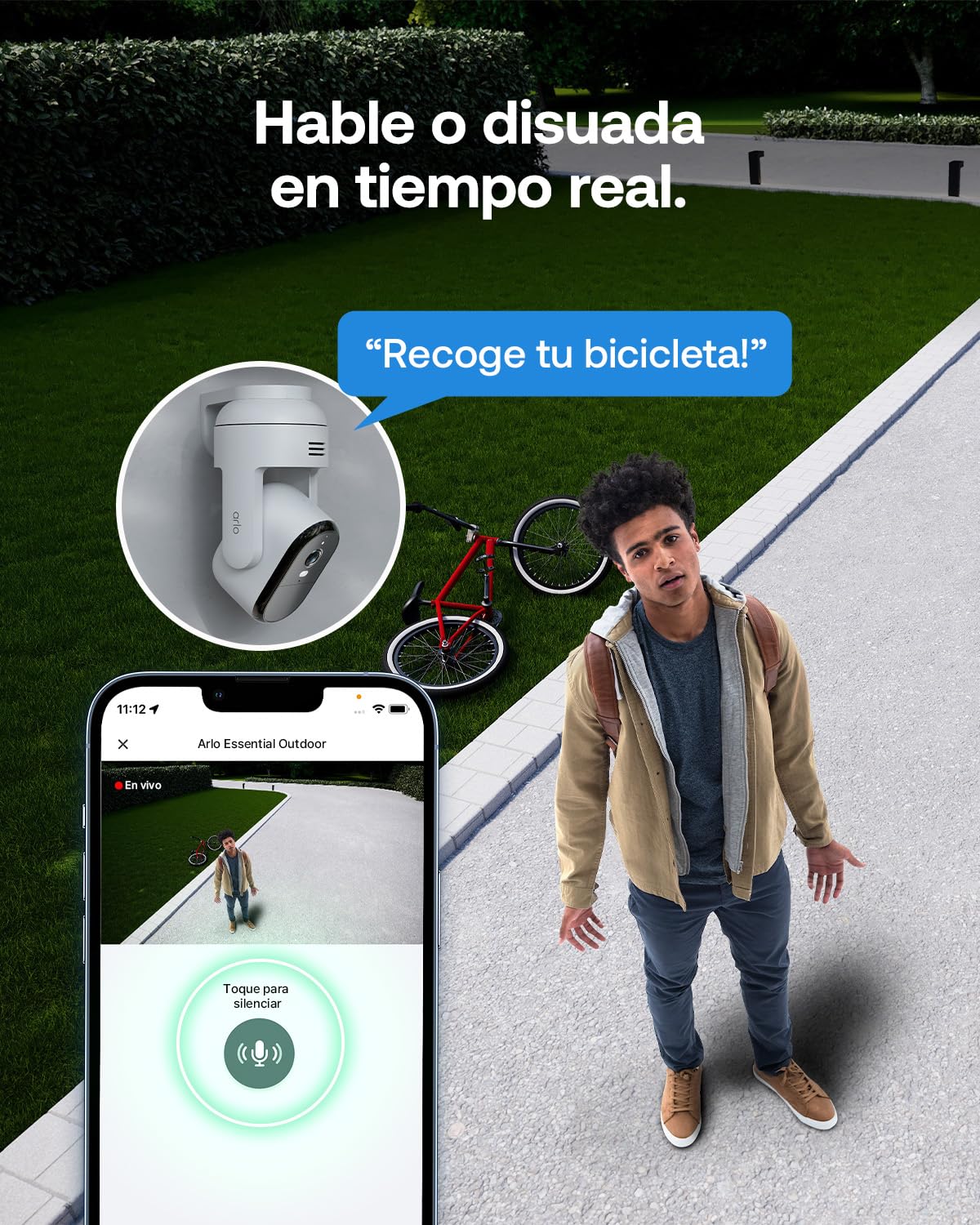 Arlo Essential 3 HD con rotación 360º Horizontal, Vertical y Zoom, Camara Vigilancia WiFi Exterior HD, Sensor de Movimiento, Alarmas, Visión Nocturna En Color, Prueba Secure Incluida, 2 Cámaras
