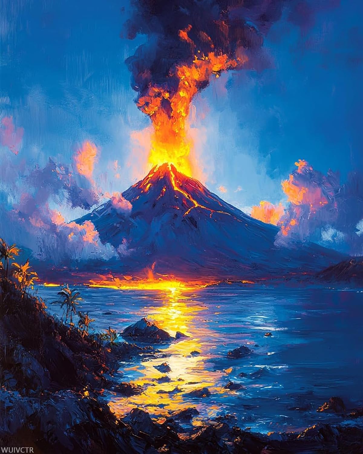 WUIVCTR DIY Paint by Numbers for Adults Beginner, Volcano Erupting at Dusk, Paint by Numbers Kit Painting by Numbers for Adults, 16" x 20"