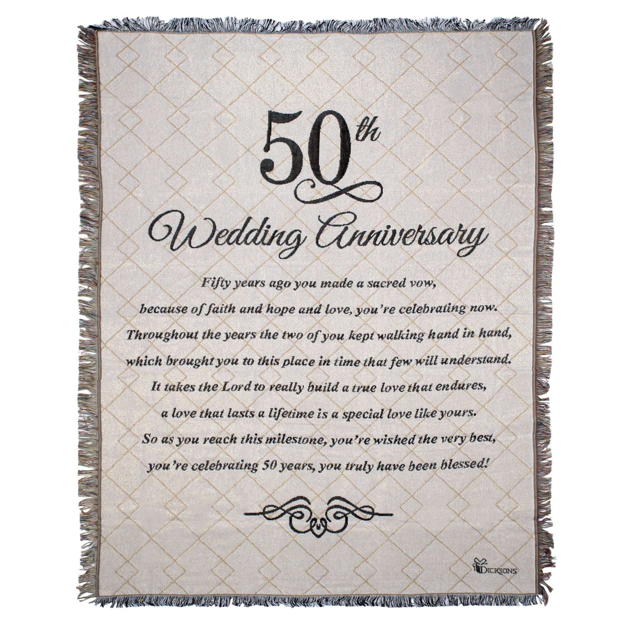 Dicksons 50th Wedding Anniversary Poem Gold Shimmer 48 x 68 Cotton Tapestry Throw Blanket
