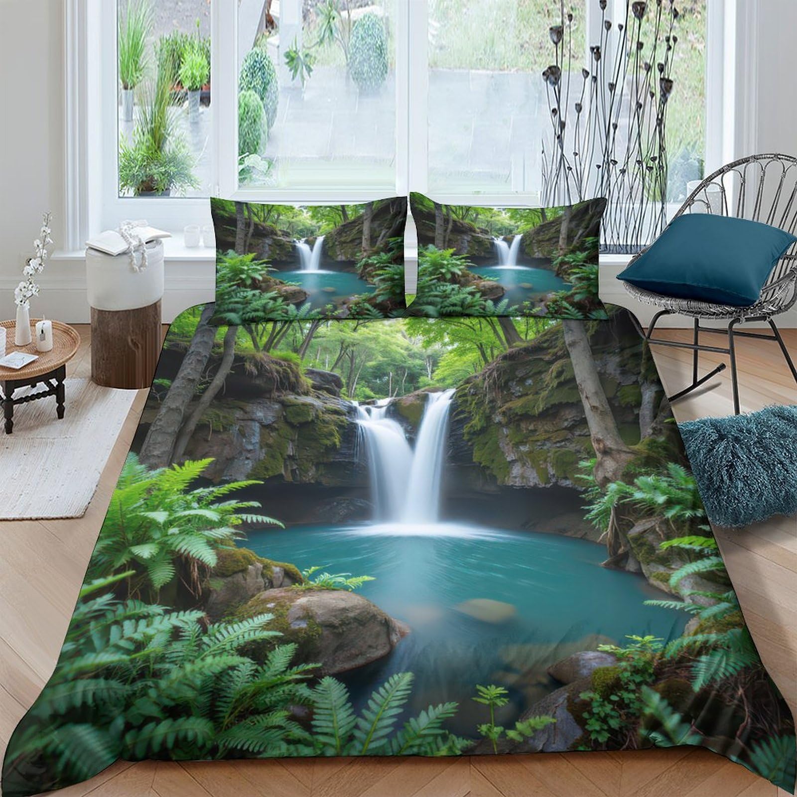 Ctjqhvkz Style-1 3D Printed Waterfall Forest Fitted Sheet Microfiber Soft Mattress Cover For Bedroom Dorm Home Decor Easy Care Single（135X200cm）