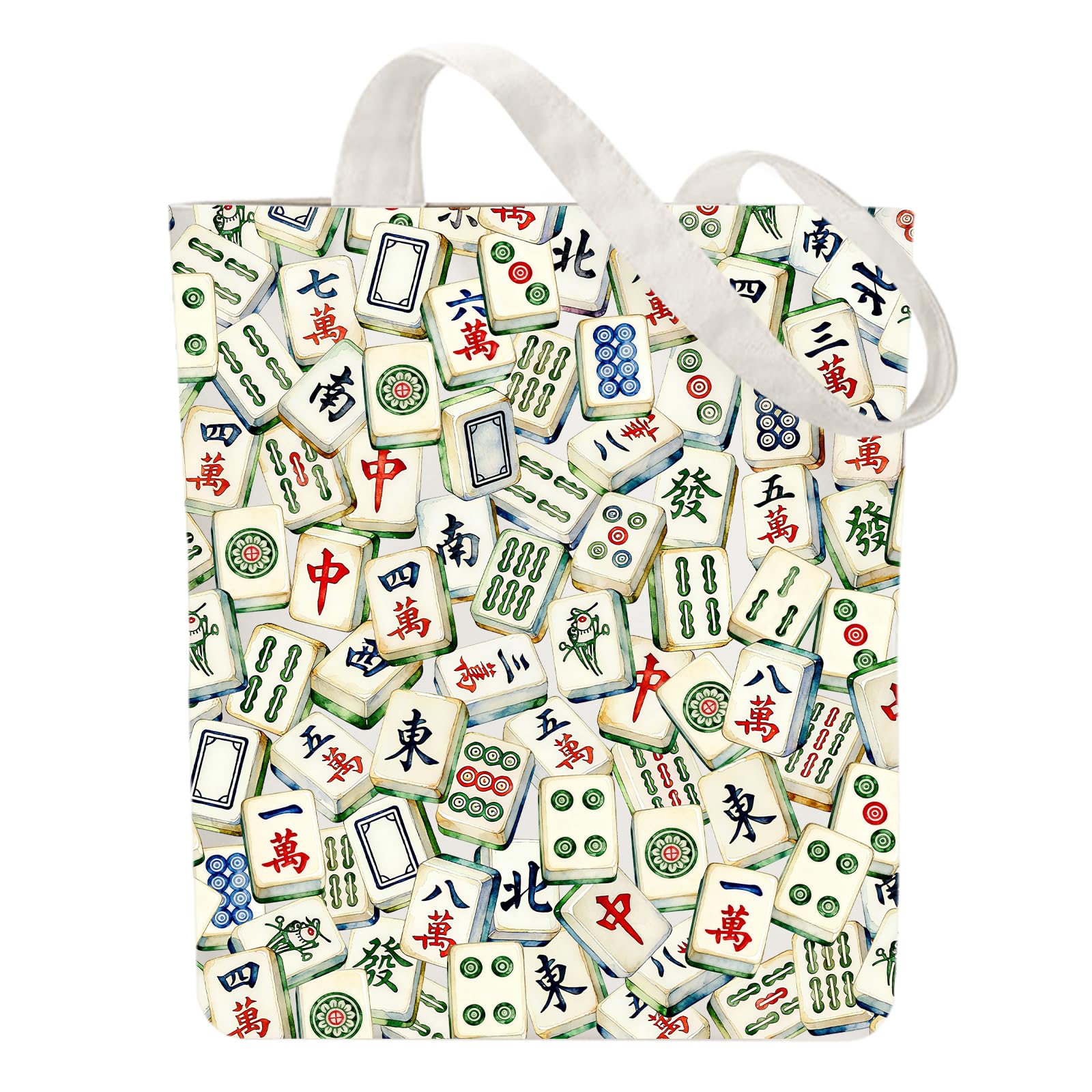 ANATTASOUL Canvas Tote Bag Mahjong Reusable Cotton Bag for Women, 15.74"x14.96" Durable and Foldable Cloth Shoulder Bags with Zip Pockets for Shopping, Vacation, Work, Gym, Gifts