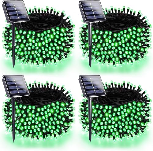 Miniatura 17 de Paquete de 4 luces solares de Halloween de 180 pies para exteriores, impermeables, 320 luces LED naranjas y moradas, cable verde, 8 modos, luces