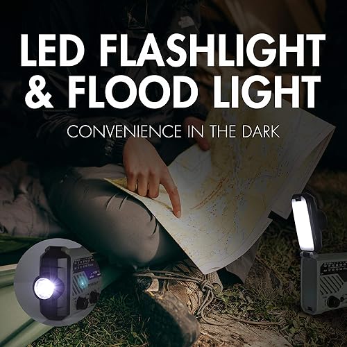 Miniatura 7 de Tenergy Radio meteorológica multifuncional con manivela con linternas LED, alarma SOS, cargador de teléfono celular, radiofrecuencias AM/FM/NOAA,