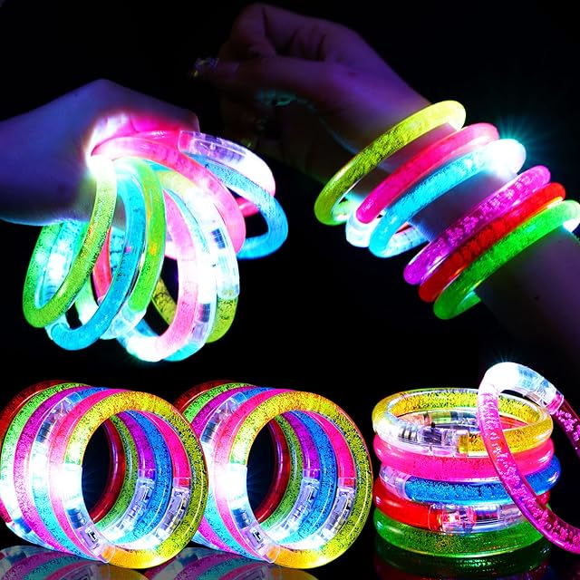 Mikulala 24Pcs LED Light Up Flashing Bracelets Party Favors Glow in the Dark Party Supplies Glow Stick Glow Bracelets, Light up Toys for Party Bag Fillers, Valentines Day Party Gifts for Kids Adults