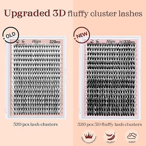 Miniatura 3 de Higu clace 320 extensiones de pestañas individuales en racimo D, rizado D, 40D, 0.028 in, D, 0.354-0.630 in, 30D, 40D 50D, extensiones de pestañas