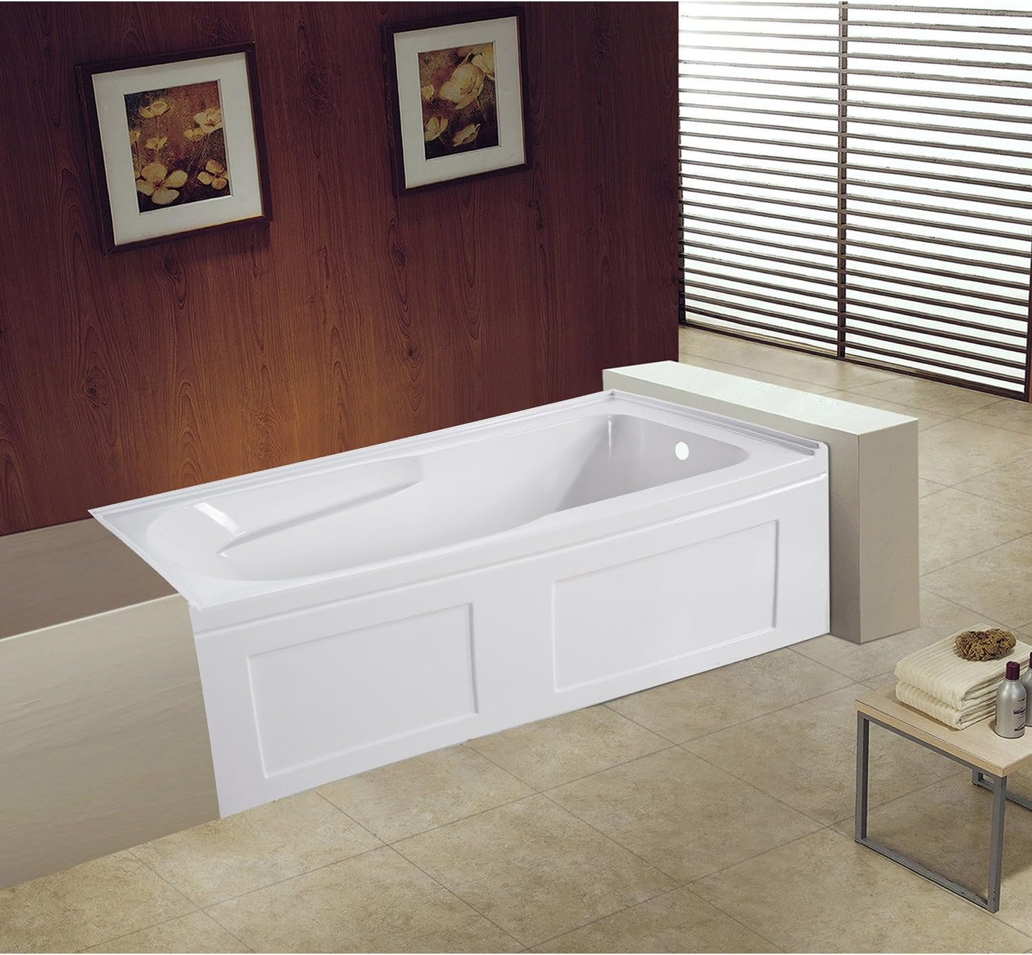 Aqua Eden VTAP603220CR 60-Inch Acrylic Anti-Skid 3-Wall Alcove Tub with Right Hand Drain Hole, White
