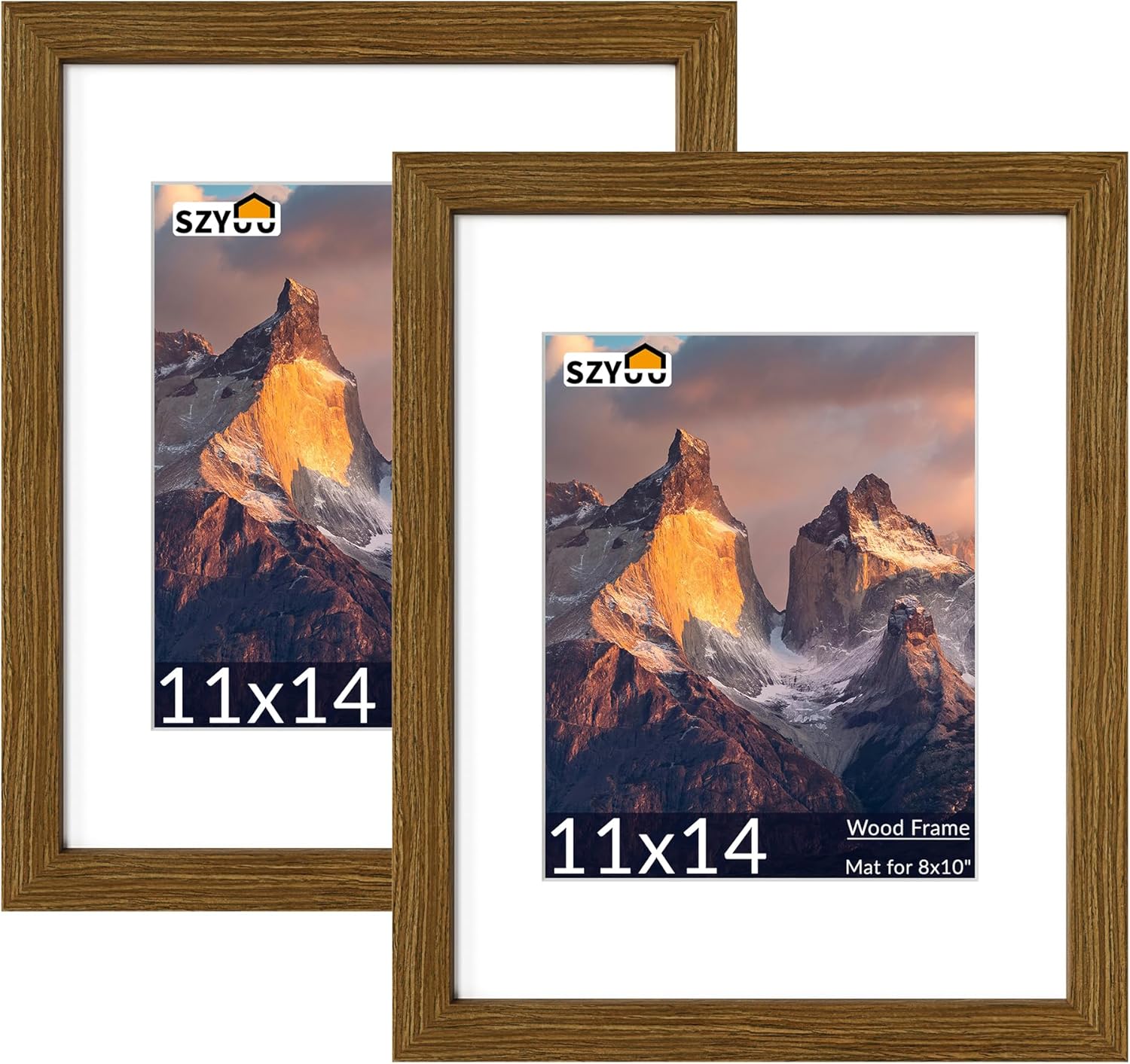 10x12 Picture Frame Set of 2 - Wood Frame with Real Glass, Display 8x10 with Mat or 10x12 without Mat, Photo Frame for Wall (Matte Black)