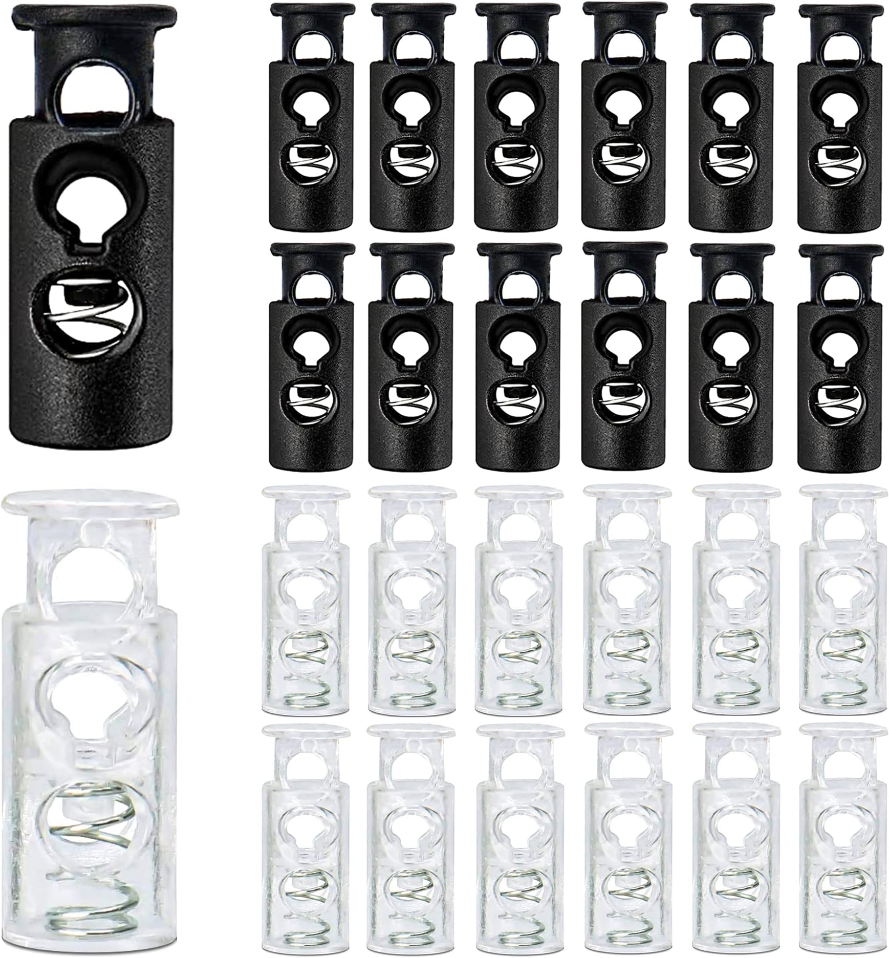 Spring Cord Locks Plastic End Stopper Dual Holes Toggle Fastener Rope End for Drawstrings, Shoelaces, Tent, Tie-Downs