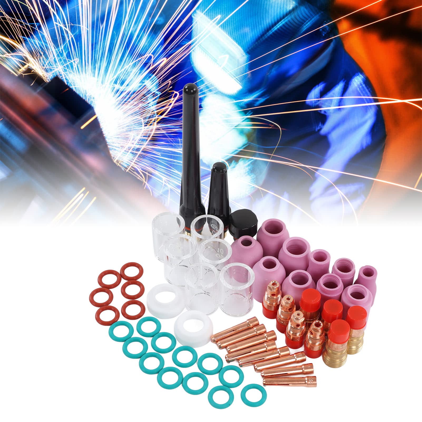 Zestaw do spawania TIG Zestaw akcesoriów Premium Ceramiczne szklane szklane kubek Złącze Elektroda Zacisk Elektroda PTFE Przednia pokrycie dla WP17 WP18 WP26 Pistolet spawalniczy