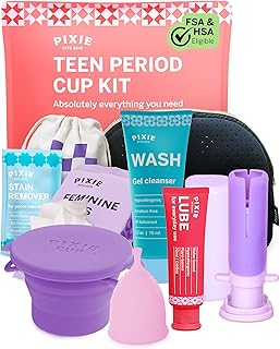 Pixie Cup Teen Menstrual Cup Kit - Best First Period Cup Starter Kit - Wash, 20 Wipes, Lube, Public Restroom Carry Cup & Storage Bag - Proven to Be What You Need to Become A Successful Cup User
