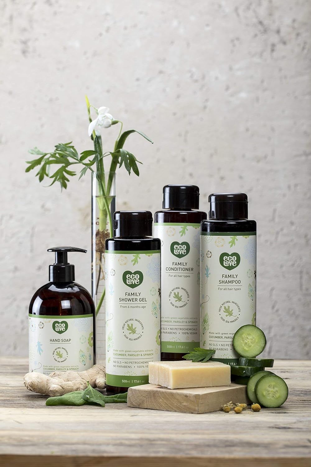 ecoLove - Natural Green Collection - With Organic Cucumber Extract - No SLS or Parabens - Safe for Kids 6 Months and Older - Vegan and Cruelty-Free