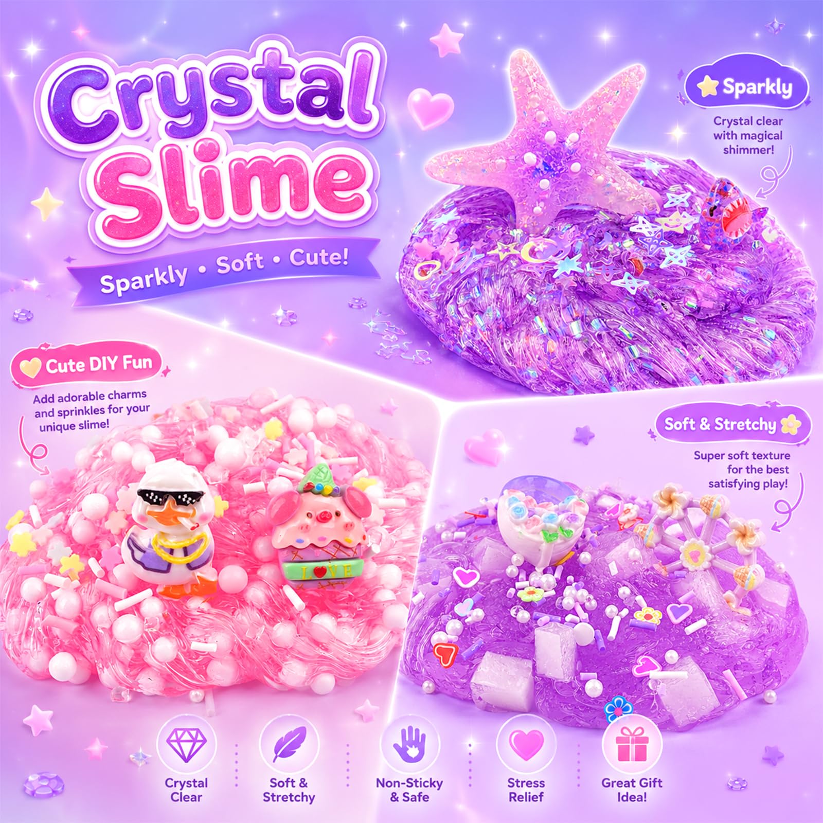 Kit di slime viola a forma di nuvola, 12 pezzi, morbido giocattolo sensoriale | per bambini dagli 8 ai 12 anni, bomboniere per feste di compleanno, riempitivi per sacchetti per ragazze e ragazzi