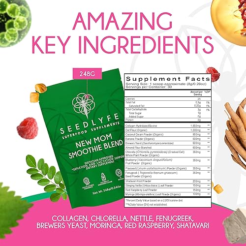 Miniatura 5 de Mezcla de batidos de apoyo a la lactancia, levadura de cerveza, colágeno + superalimentos, suplemento posnatal, 30 porciones