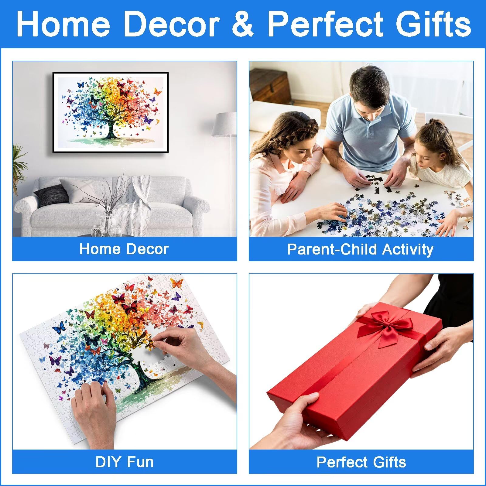 Puzzle 1000 Pièces Adultes, Puzzle Arbre de Vie pour Adulte et Enfants, Grand Puzzles Bois avec Boite, Jeu de Concentration pour Adultes, 1000 Pièces Puzzles Papillon pour Décoration Murale, -8246
