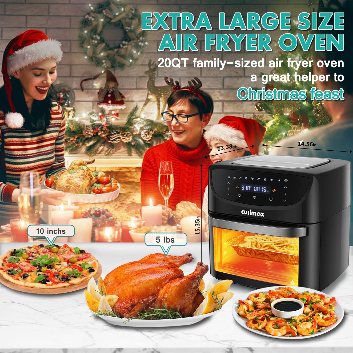 Air Fryer Oven Combo, 10in1 Air Fryer Convection Oven with Rotisserie