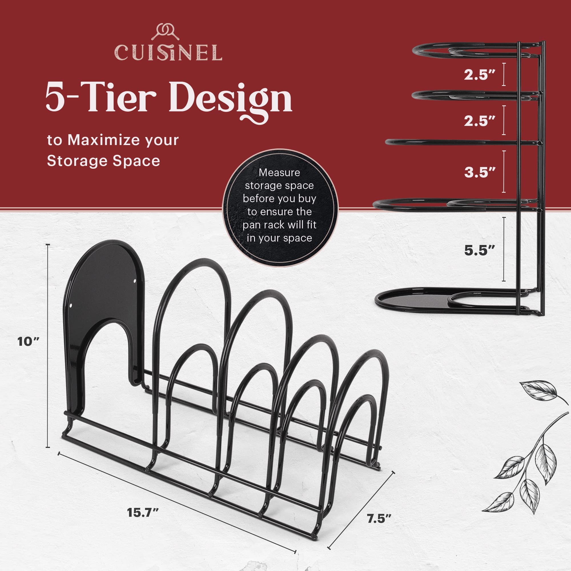 cuisinel Organizer na patelnie – pokryty silikonem, antypoślizgowy, 38 cm, wytrzymały stojak na patelnie, organizer na blaty kuchenne, do przechowywania ciastek, deska do krojenia, żeliwne naczynia