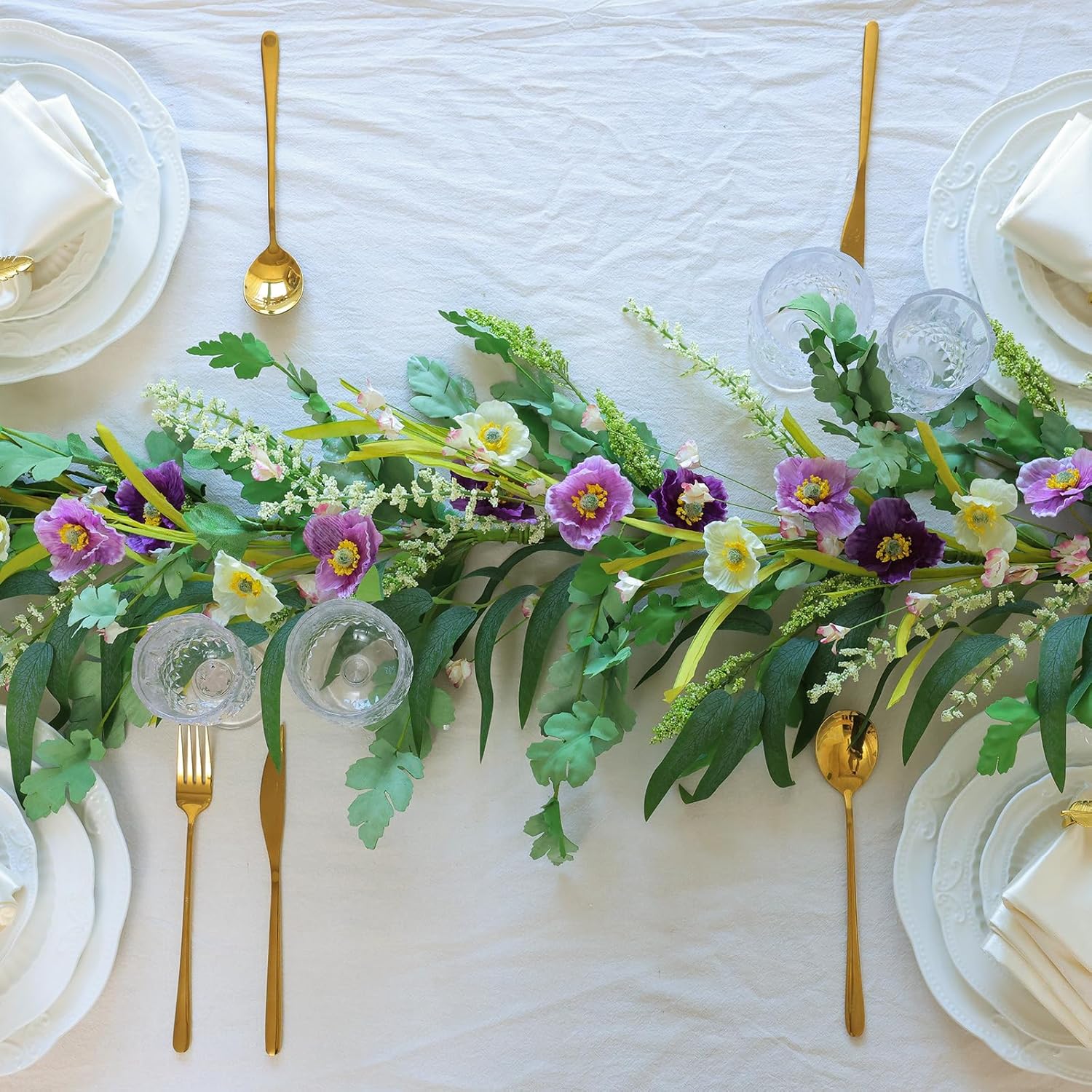 Mizii Purple Artificial Flower Garland 6FT Fake Poppy Floral Garland Hanging Vines Spring Summer Flowers Decorations for Mantle Table Centerpieces Room Wall Fireplace Wedding Decor (Purple) - Image 6