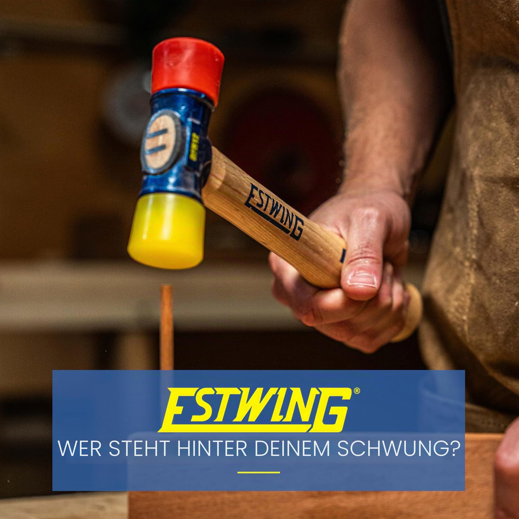 Estwing - DFH-12 Gummihammer – 340 g doppelseitiger Hammer mit weichen/harten Spitzen und Hickory-Holzgriff – DFH12, Schwarz, Rot und Gelb