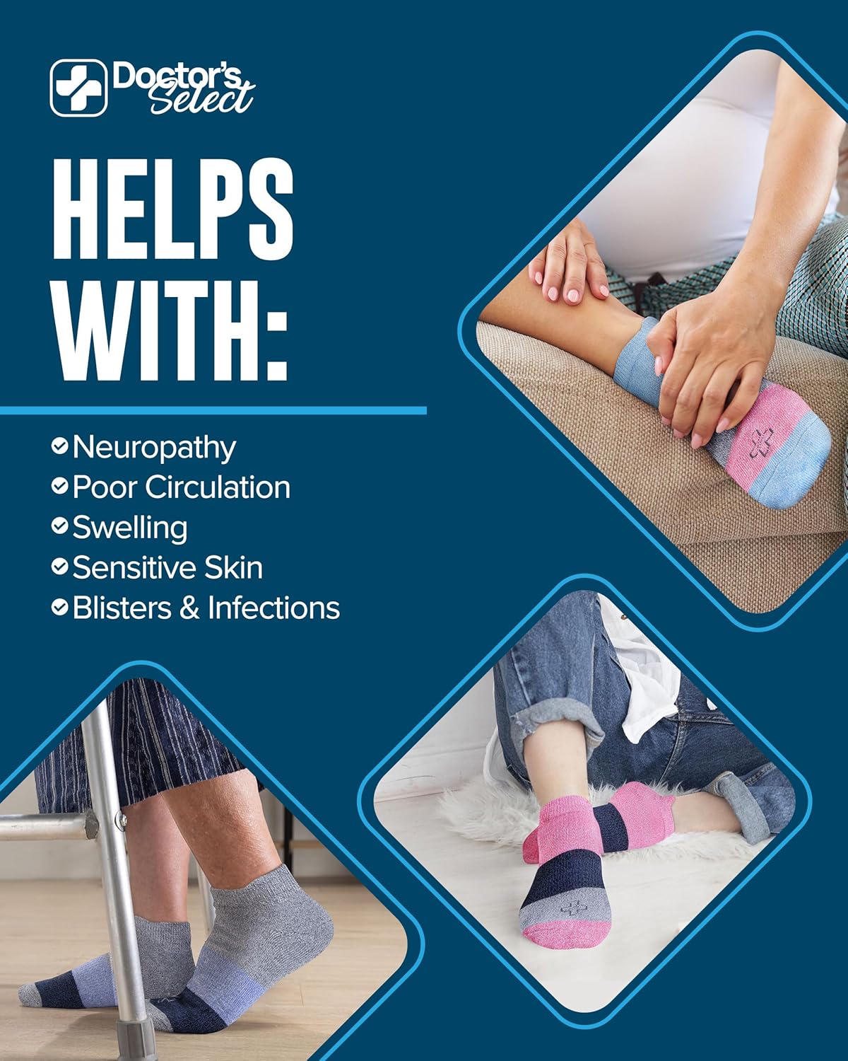 Doctor's Select Viscose Bamboo Ankle Diabetic Socks for Women and Men - 6 Pairs | Super Soft, Non Binding, Loose Wide Top - Image 4