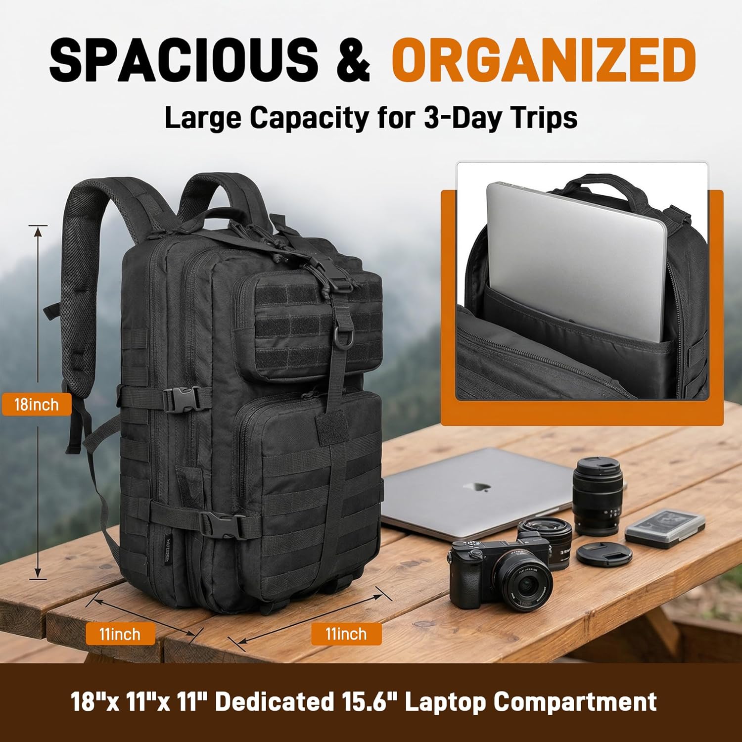 40L Military Tactical Backpack for Men, Tactical Laptop Backpack with Molle Waterproof, Army 3 Days Assault Pack & Bug Out Bag for Hiking (09-Black)