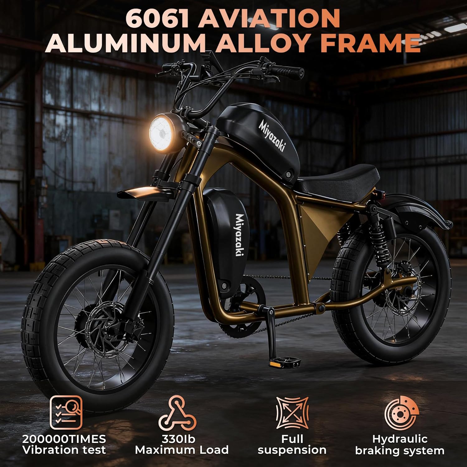 Miyazaki S68 Electric Bike for Adults, 48V35/70Ah Battery,3000w Dual Motor Retro Motorcycle Ebike,20"X5.0" Fat Tire All-Terrain Dirt Electric Bicycle,Space Aluminum Frame,Hydraulic Oil Brake