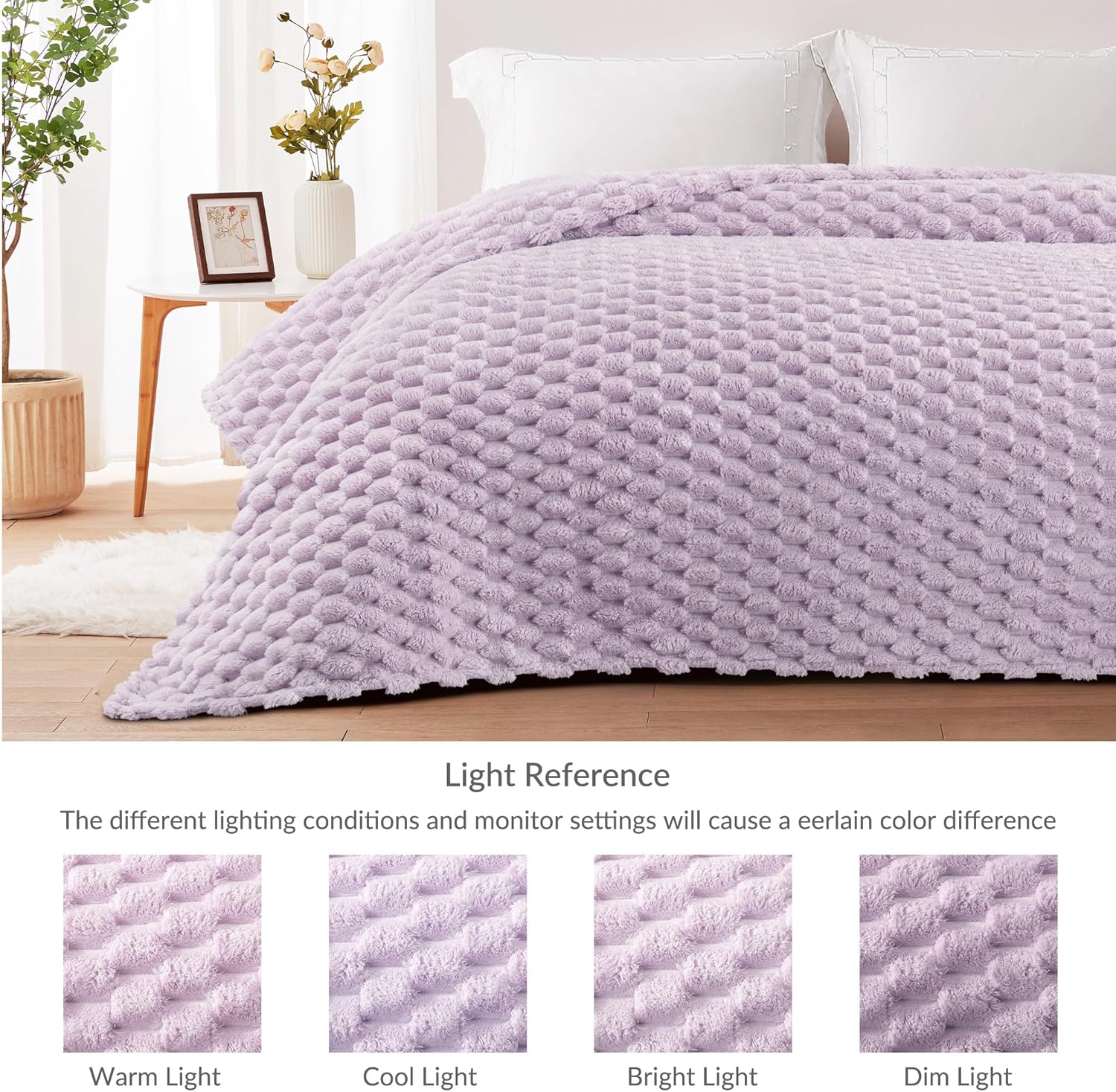 Whale Flotilla Queen Size Blanket for Bed with Jacquard Pattern, Fuzzy Soft Cozy Exquisite Blankets for All Season, Warm and Fluffy, 90x90 Inch, Lilac