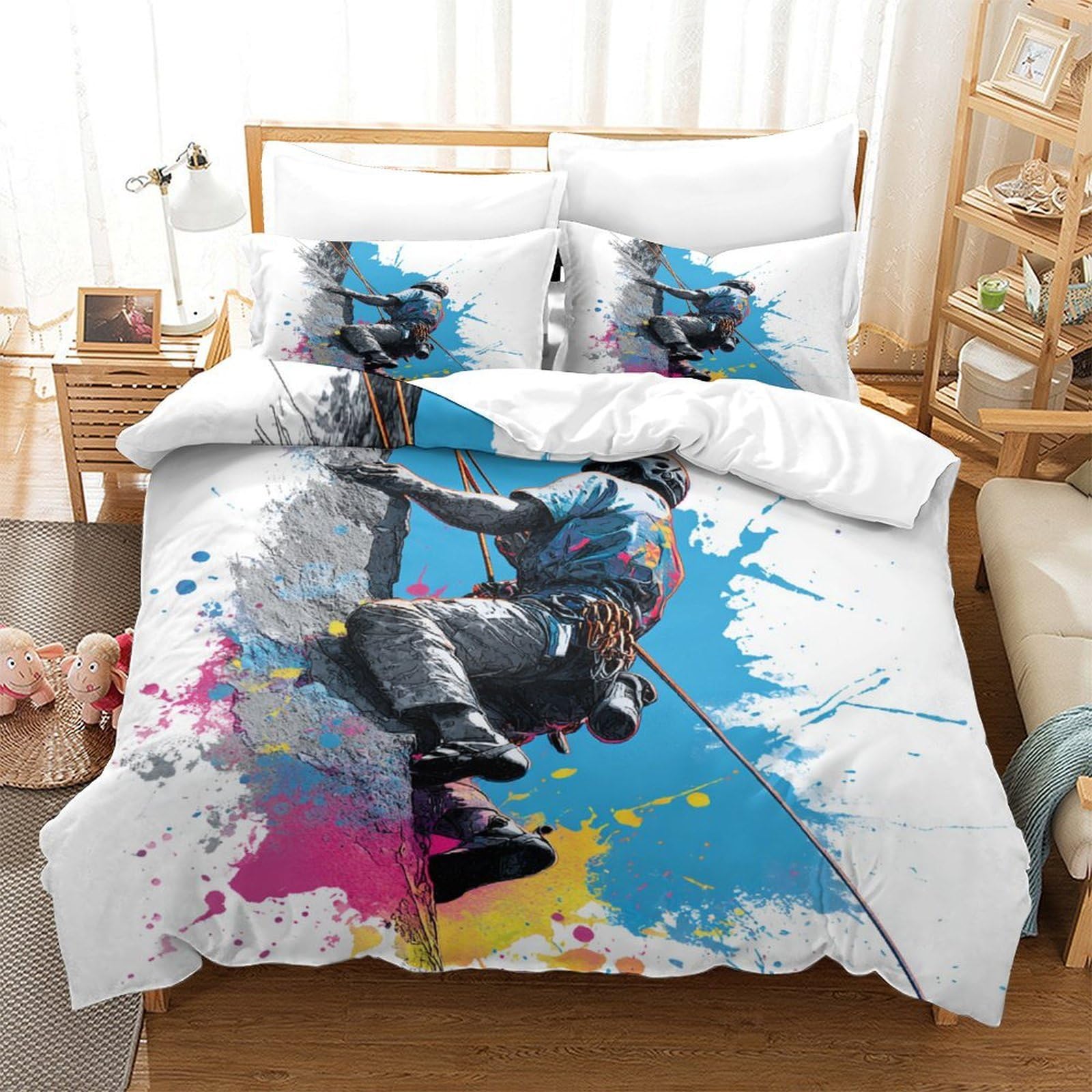 3D Druck Kletterer Motiv Bettbezug Mikrofaser Schlafzimmer Dekor Klettersport Bettwäsche Set Atmungsaktiv Für Erwachsene King（220x240cm）