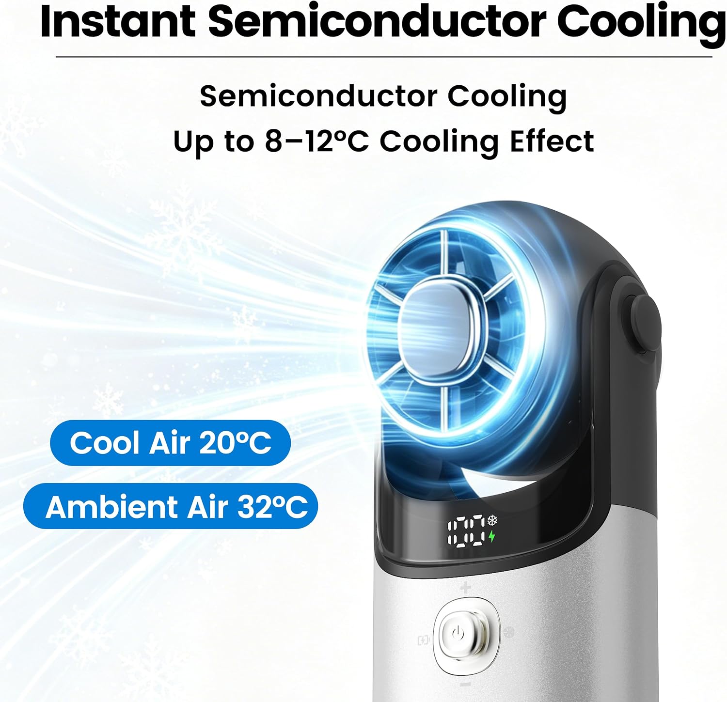 SEIGA Ice Cooling Metal Body Portable Fan, 5200mAh Rechargeable Handheld Fan with Semiconductor Cooling Plate, 16500RPM Powerful Cooling, 100-Speed Quiet Fan for Travel & Summer