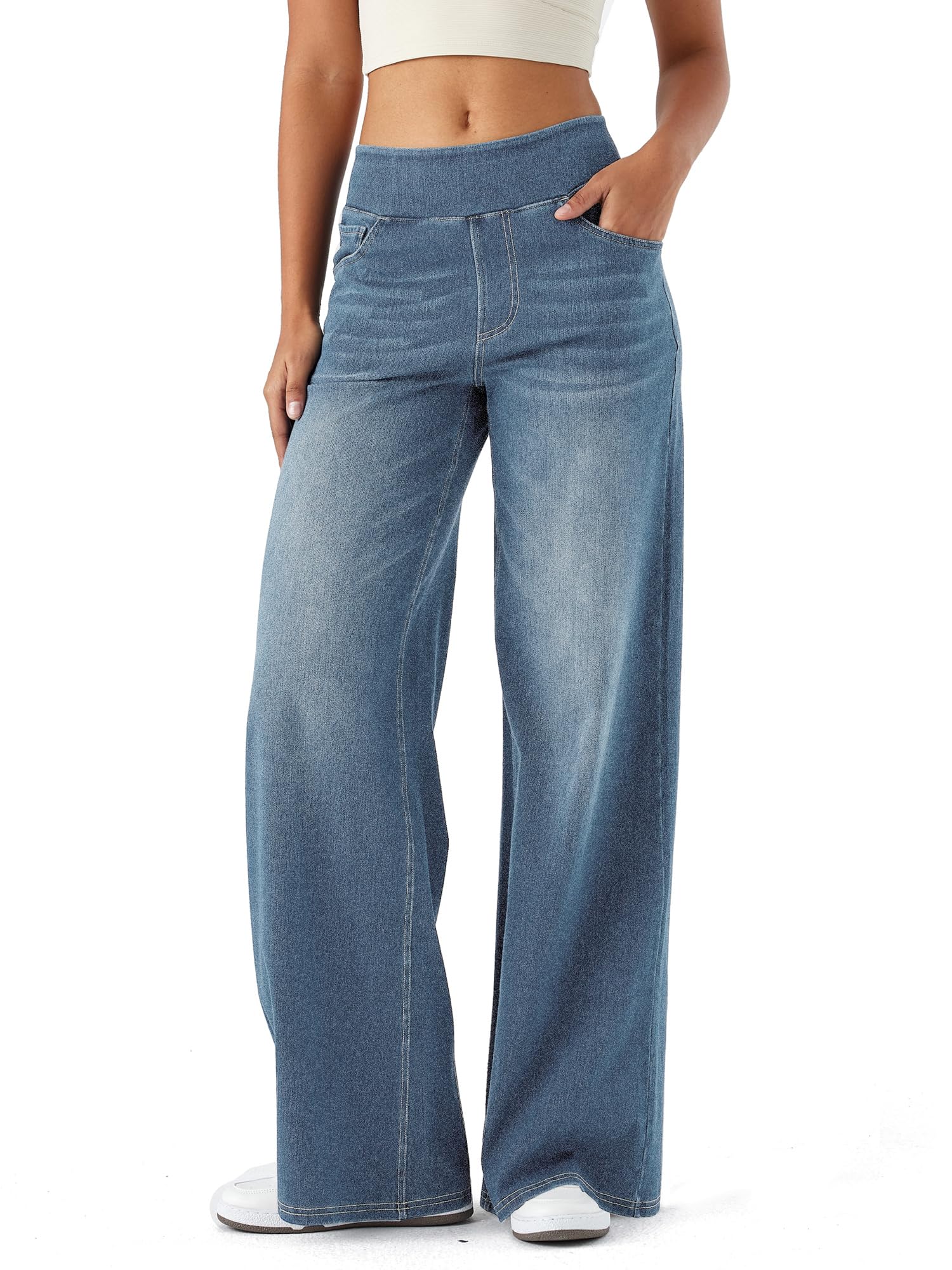 LaiEr Jeans de piernas Anchas para Mujeres,Cintura Alto,piernas Rectas,Ajuste Relajado,Jeans Casuales Muy elásticos,adecuados para Yoga,Fitness,Deportes Casuales.