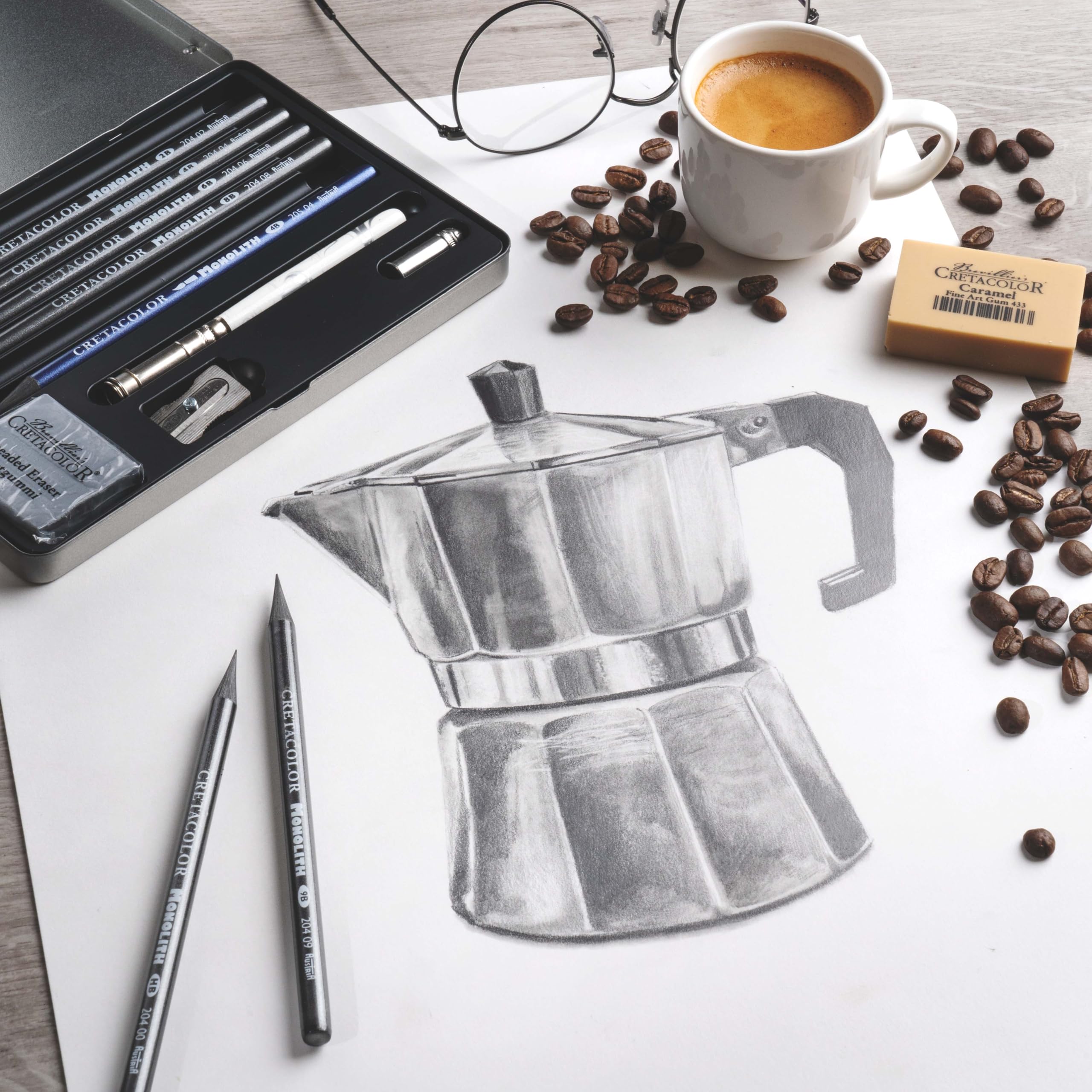 CRETACOLOR Monolith Graphite Set - Artist Pens Made of Full Lead with Accessories - Drawing Set with Water-soluble Graphite, Kneading Rubber, Sharpener & Holder - for Draftsmen & Creatives - Image 8