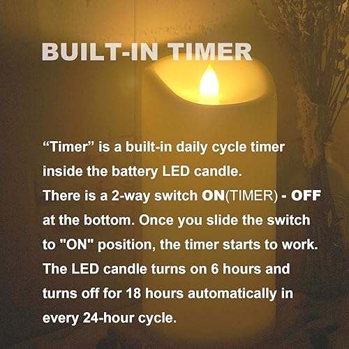 Miniatura 3 de Paquete de 2 velas impermeables sin llama de 4 x 10 pulgadas para exteriores con temporizador, funciona con pilas, velas LED eléctricas para regalo,