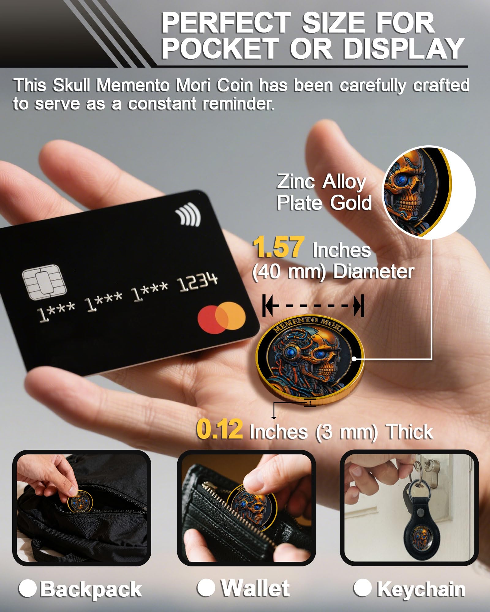 Mechanical Skull Memento Mori Coin, Future Hourglass Stoic Challenge Coin - Image 4