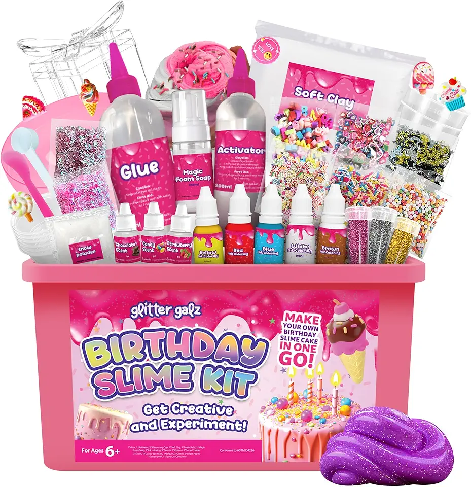 Kit de geleca | Presentes de aniversário Glitter Galz para meninas a partir de 6 anos | Faça sua própria festa de aniversário Slime 42 mix-ins | Artes e artesanato | Kit para fazer geleca | Ativador