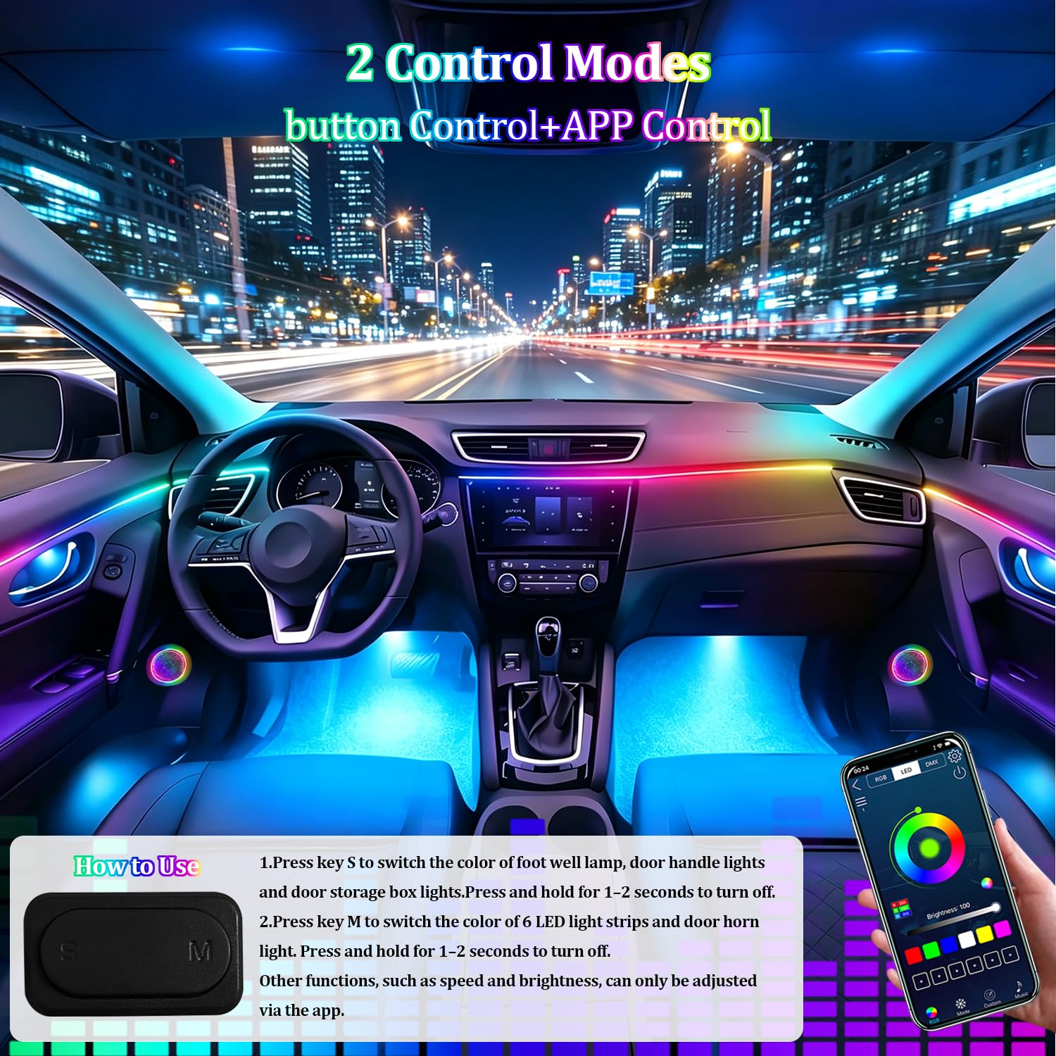 Bande Lumineuse LED pour Intérieur de Voiture avec Contrôle Via Application,Kits d'éclairage d'ambiance RVB 22 en 1 pour Voitures,Voiture Intérieur Eclairage avec Synchronisation Musicale