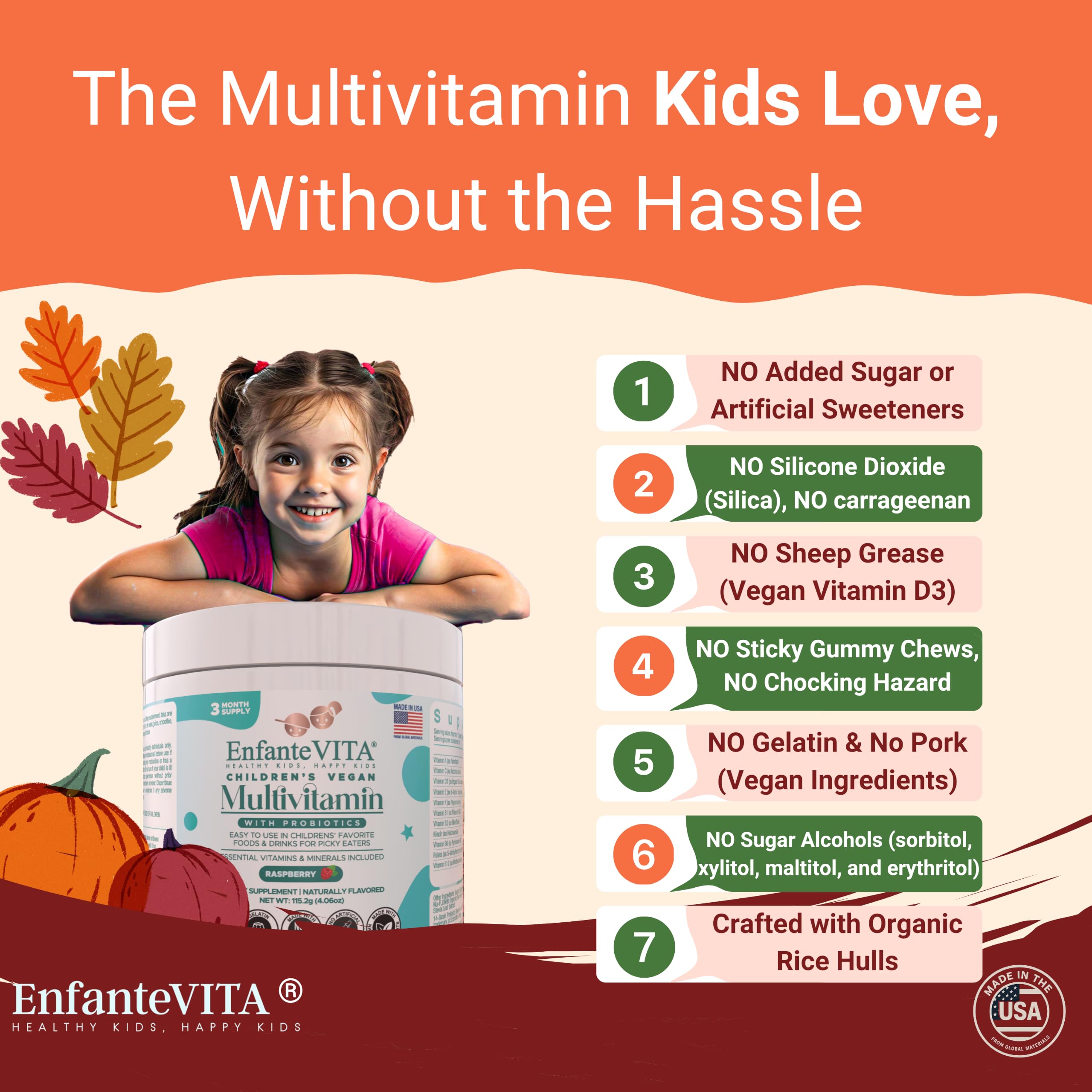 All in One Kids Vitamins, 90 Day Supply, Powder Multivitamin with Probiotics, Immune Support, Gut Health, Vegan D3, Sugar Free, Non GMO, Natural Flavor, Doctor Formulated, Daily Nutrition — Amazon image 4