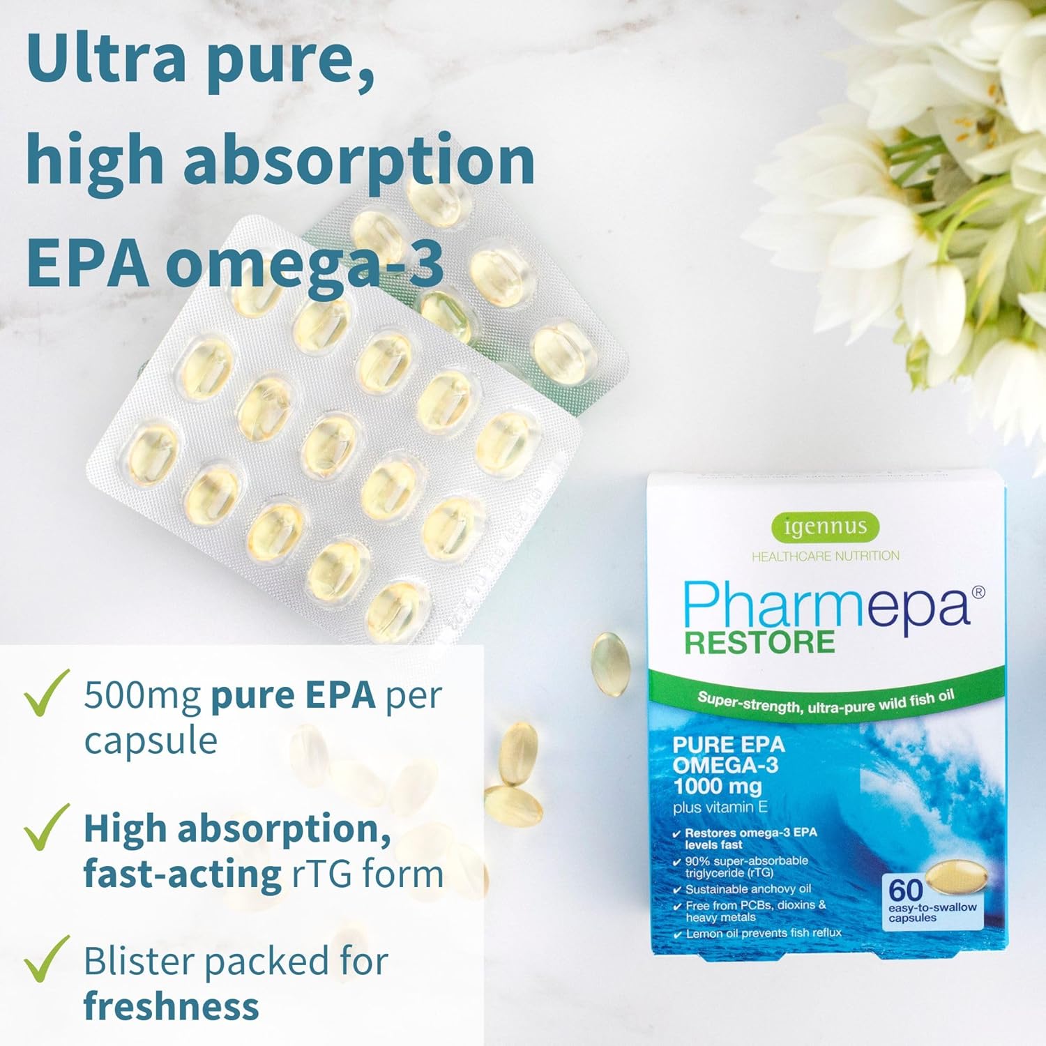 Pharmepa Restore & Advanced Hydrolyzed Collagen Peptides Bundle, 1000mg Pure EPA Omega-3 Fish Oil & 100% Grass Fed Bovine Collagen Protein Powder, by Igennus