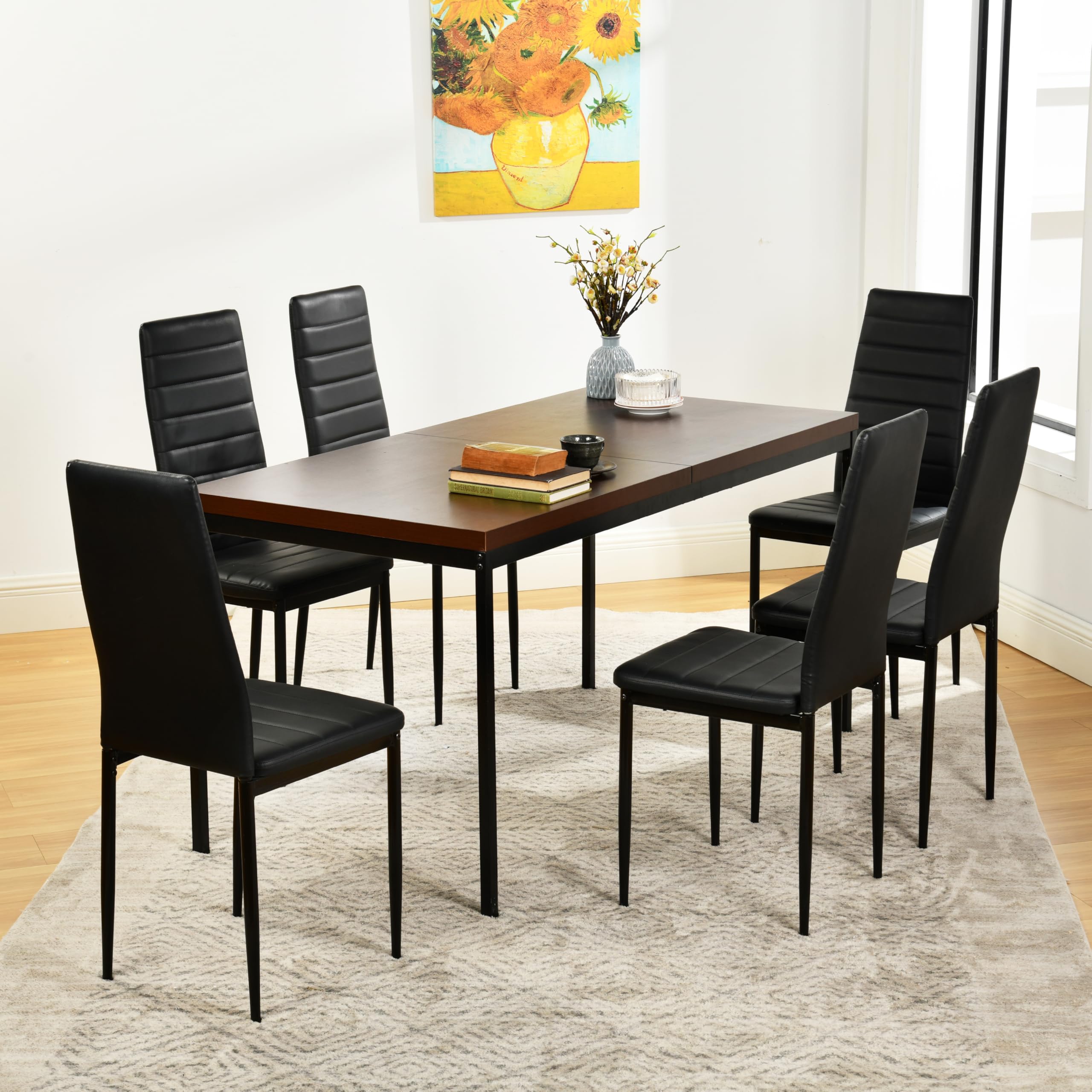 Lot de 4 Chaises de Salle à Manger, Chaise de Cuisine avec Coussin, Chaise Salle a Manger, Dossier Haut, Imperméable, Noir