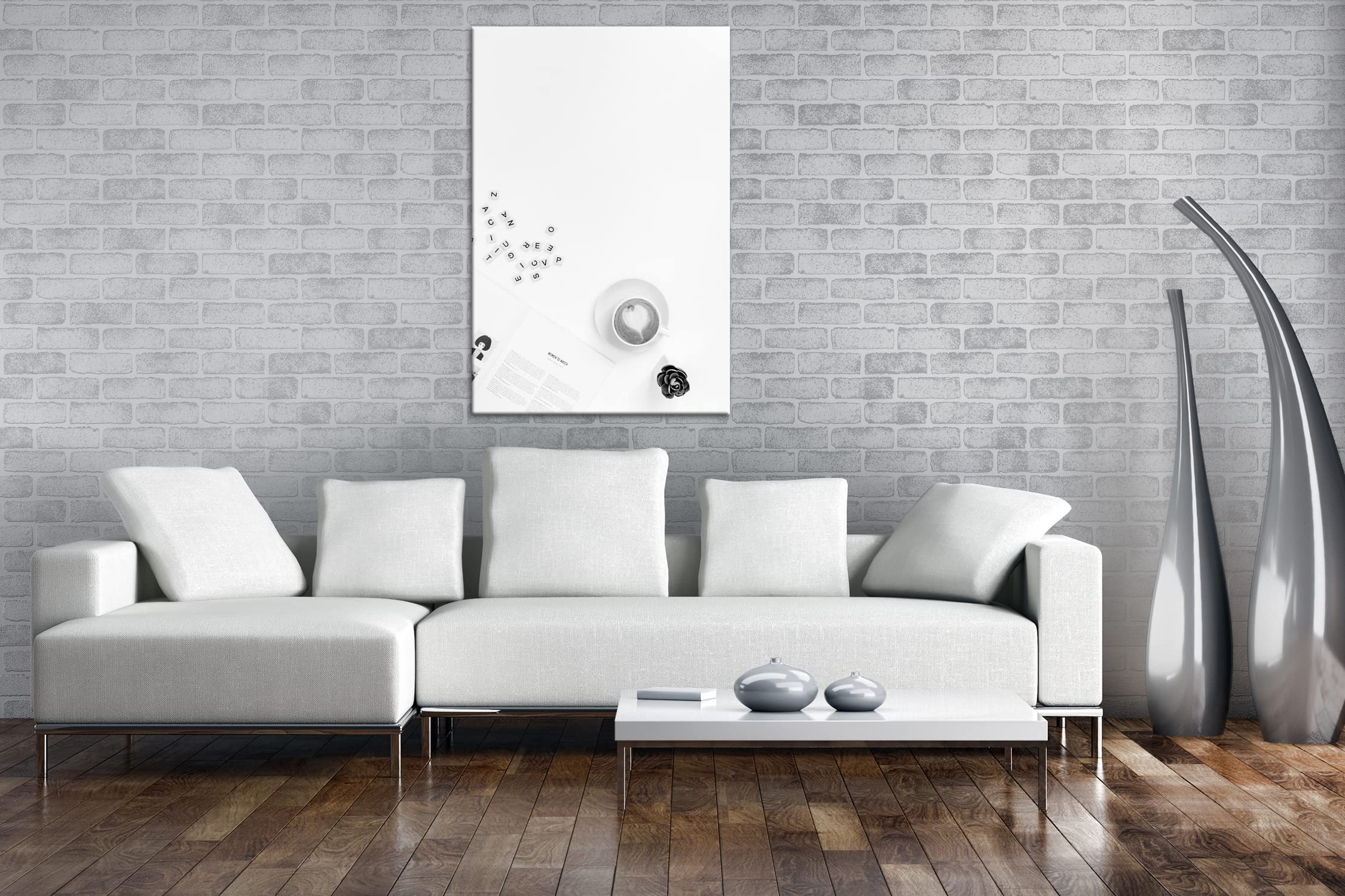 Café de la mañana en el trabajo. Formato: 75 x 50 cm. Efecto: negro/blanco como lienzo, diseño enmarcado en marco de madera auténtica, impresión digital de alta calidad con marco