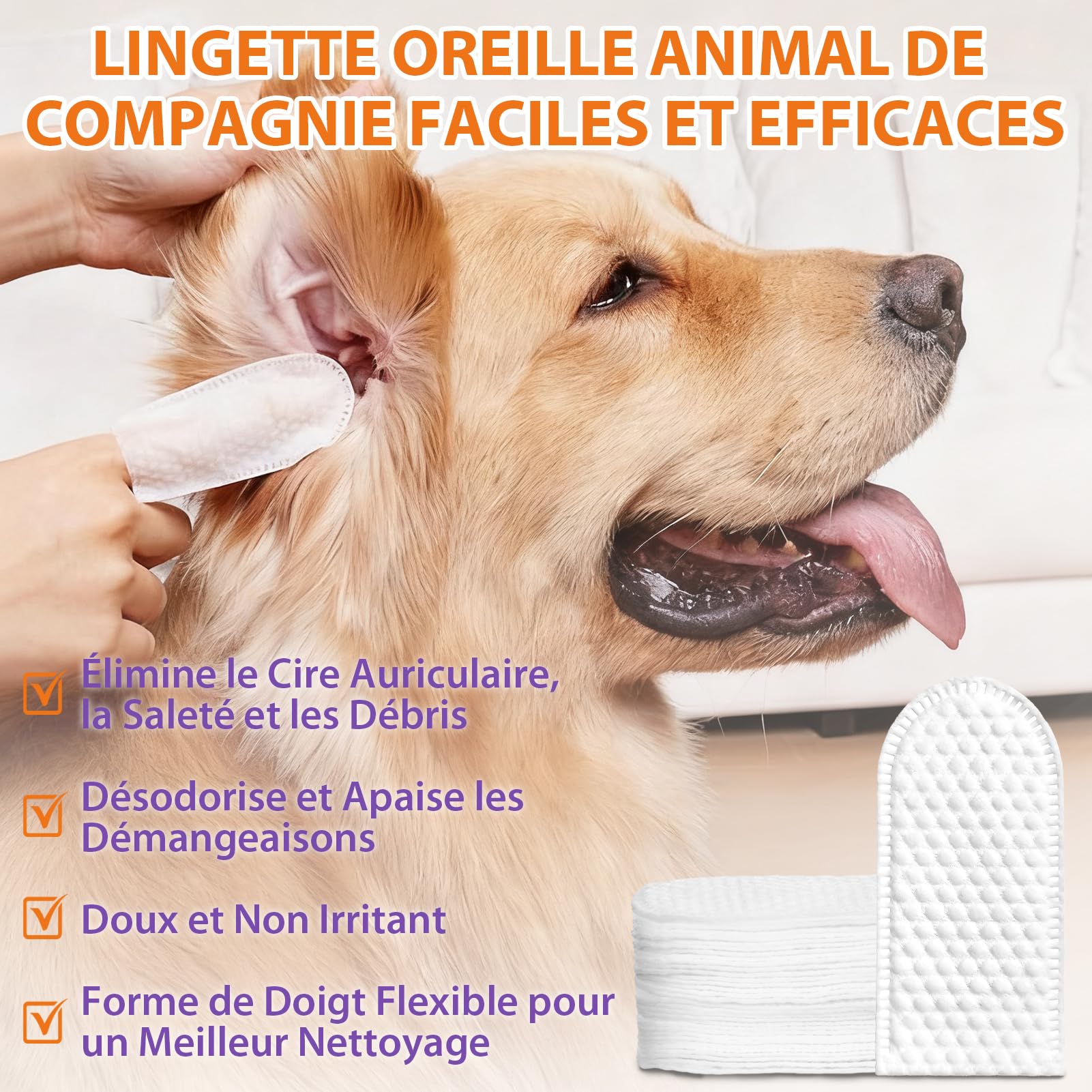 Kit de nettoyant pour oreilles de chien Pjordo - Nettoyant pour oreilles de chien avec aloe vera et hamamélis, lingettes pour doigts pour oreilles de chien et solution nettoyante pour oreilles pour