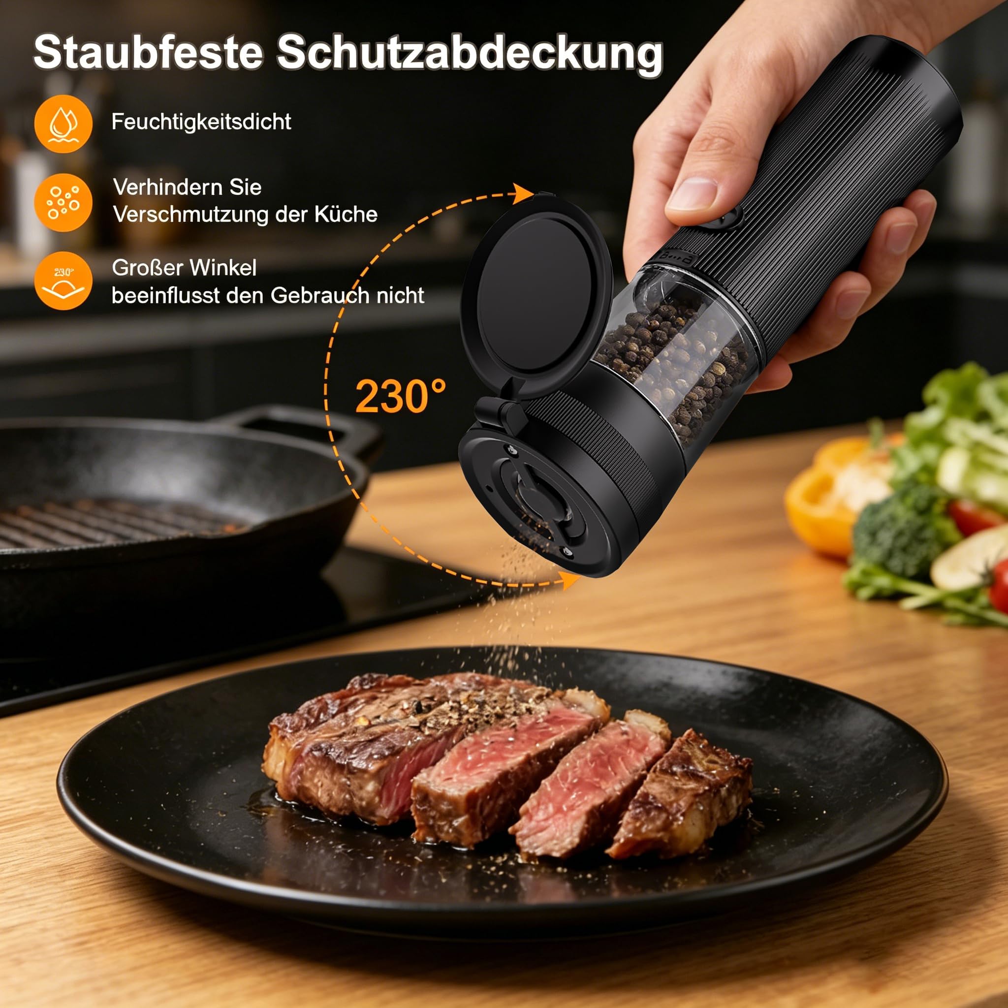 Elektrische Salz und Pfeffermühle Set mit USB Ladebasis,100ml Großes Fassungsvermögen,Elektrisch Gewürzmühle mit 5 Stufen & Keramik Mahlwerk,Geschenk für Kochenthusiasten